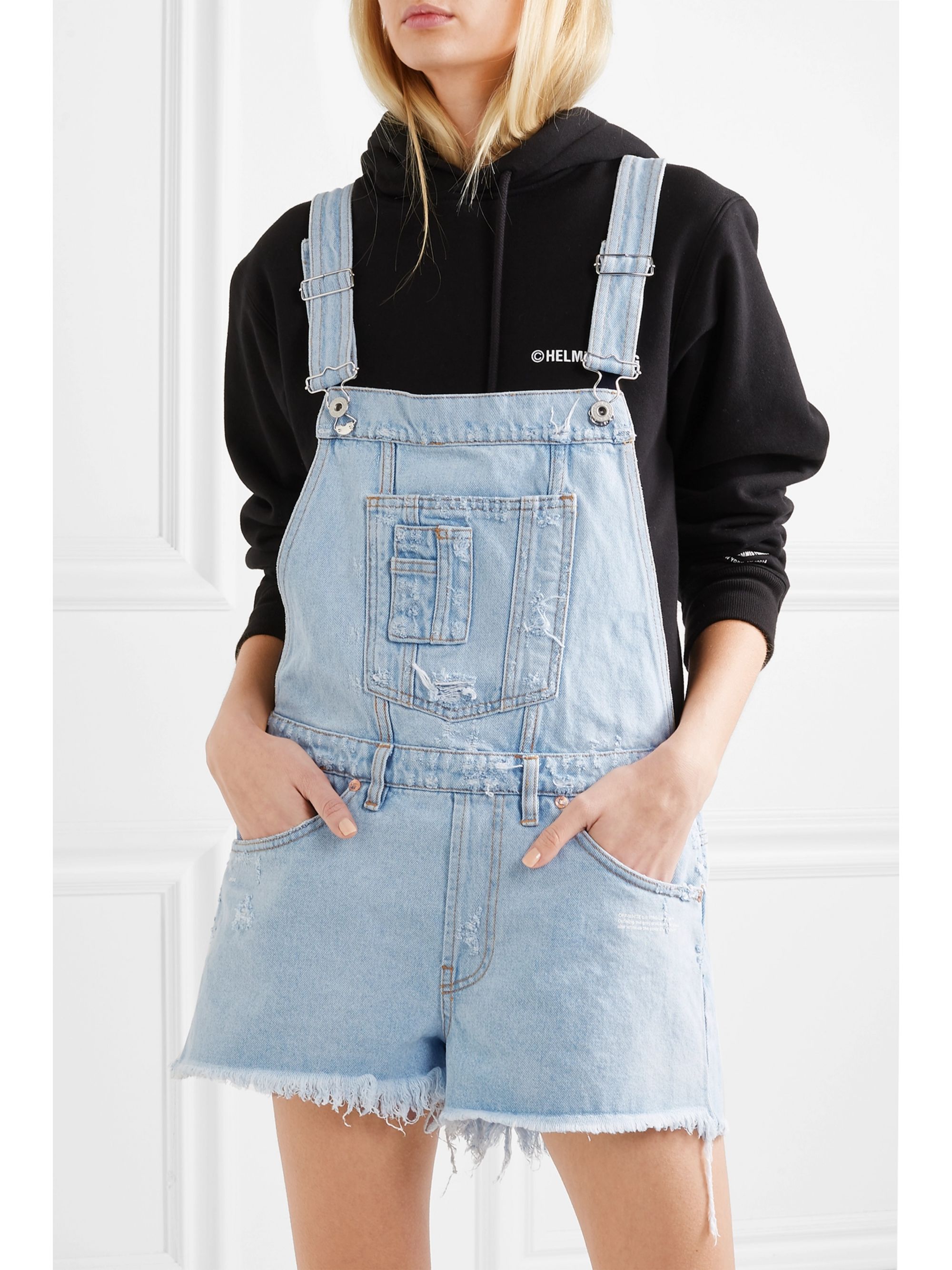 white denim overalls