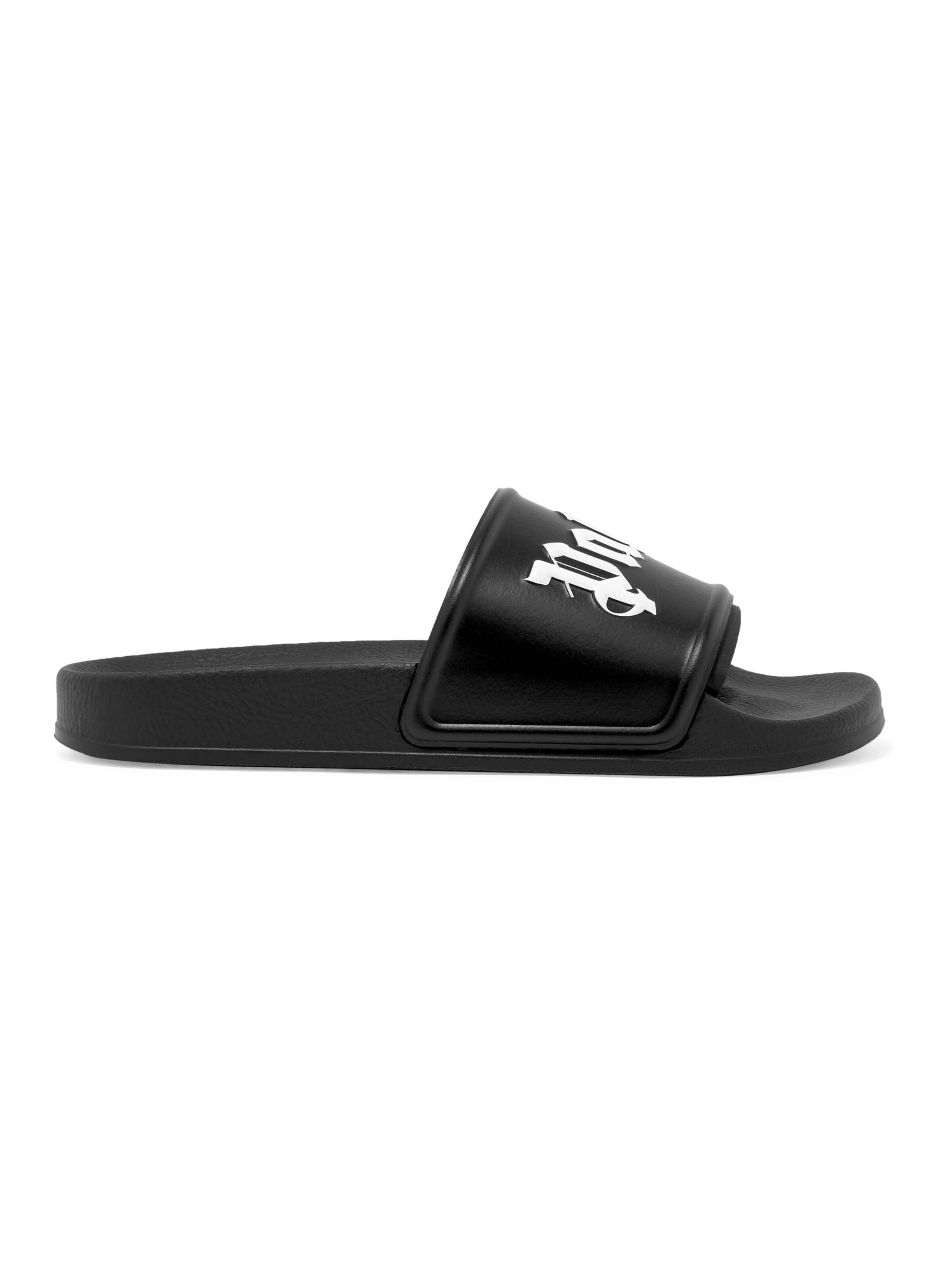 Palm Angels Black Pool Slide Sandals Modesens Palm Angels Angels Logo Slide Sandals
