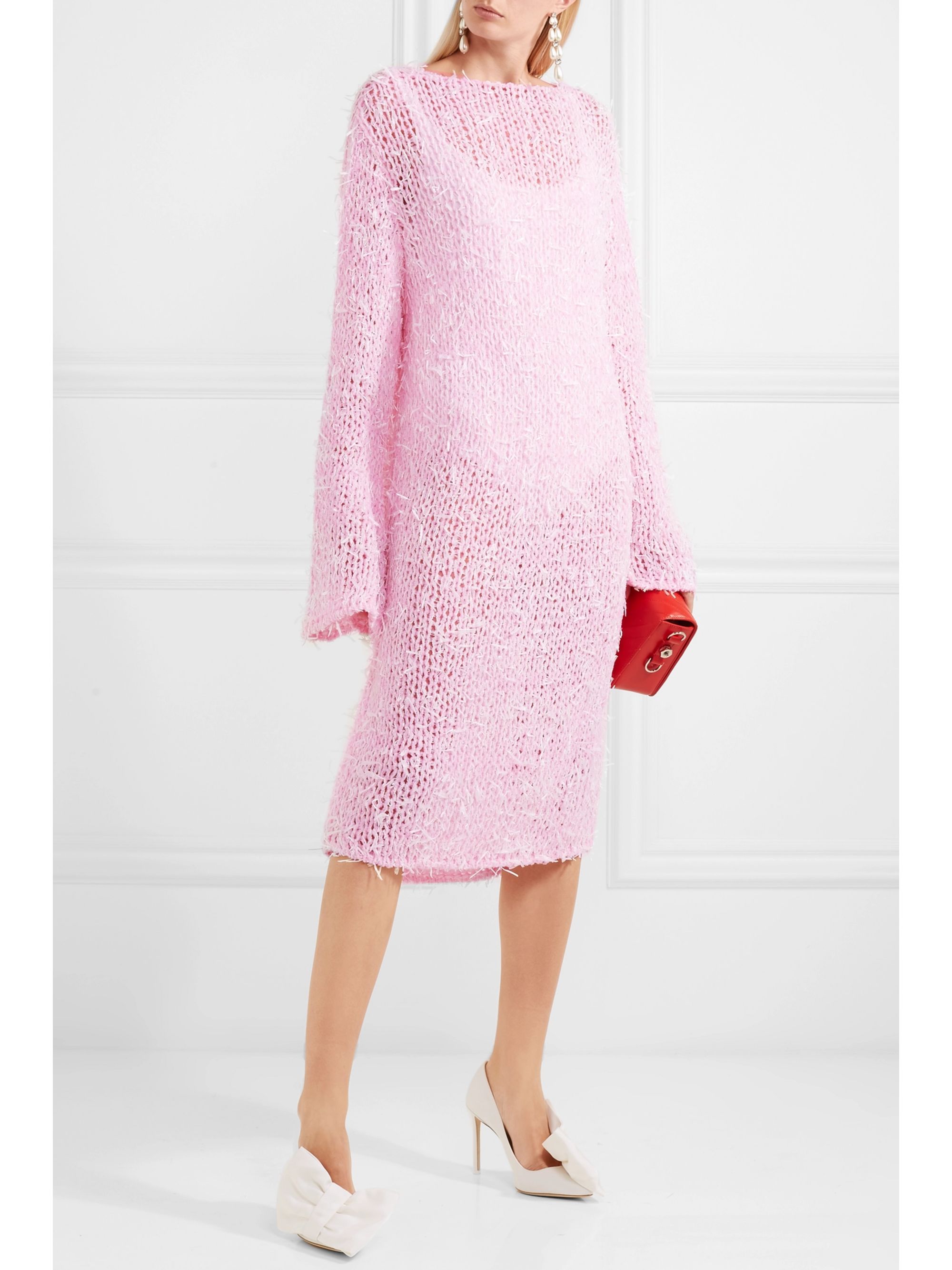 pink knitted midi dress