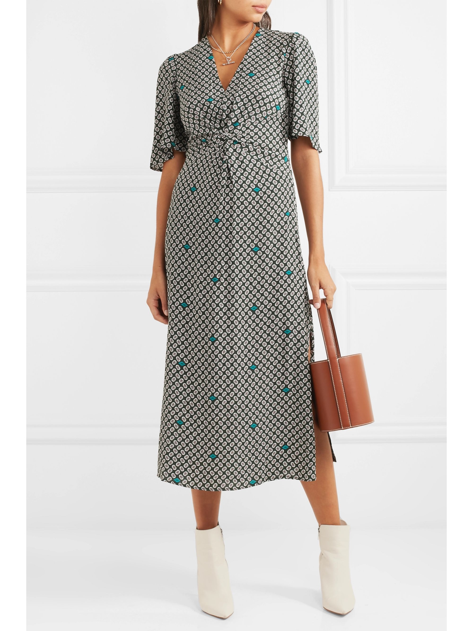 maje midi printed dress in crepe