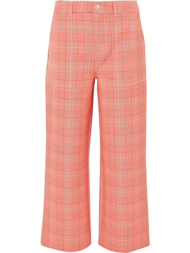 GANNI CHECKED CADY WIDE-LEG PANTS