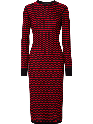 MARC JACOBS STRIPED MERINO WOOL MIDI DRESS