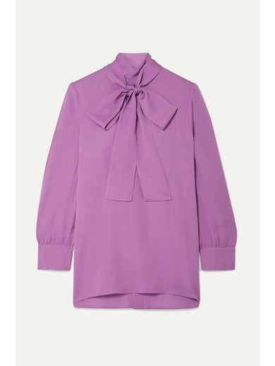 Gucci Silk Tie Neck Blouse In Pale Violet Silk | ModeSens