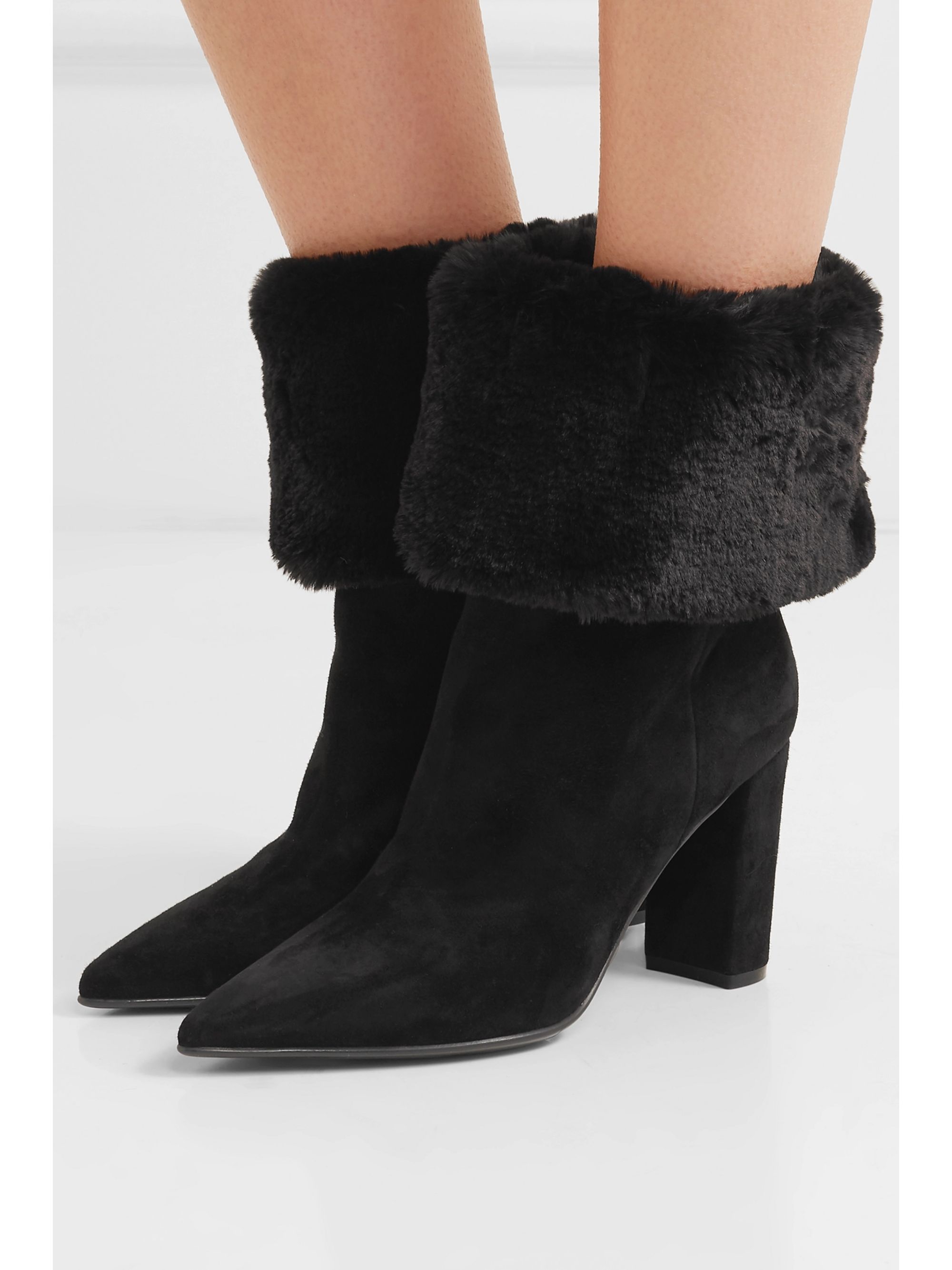 black suede faux fur boots