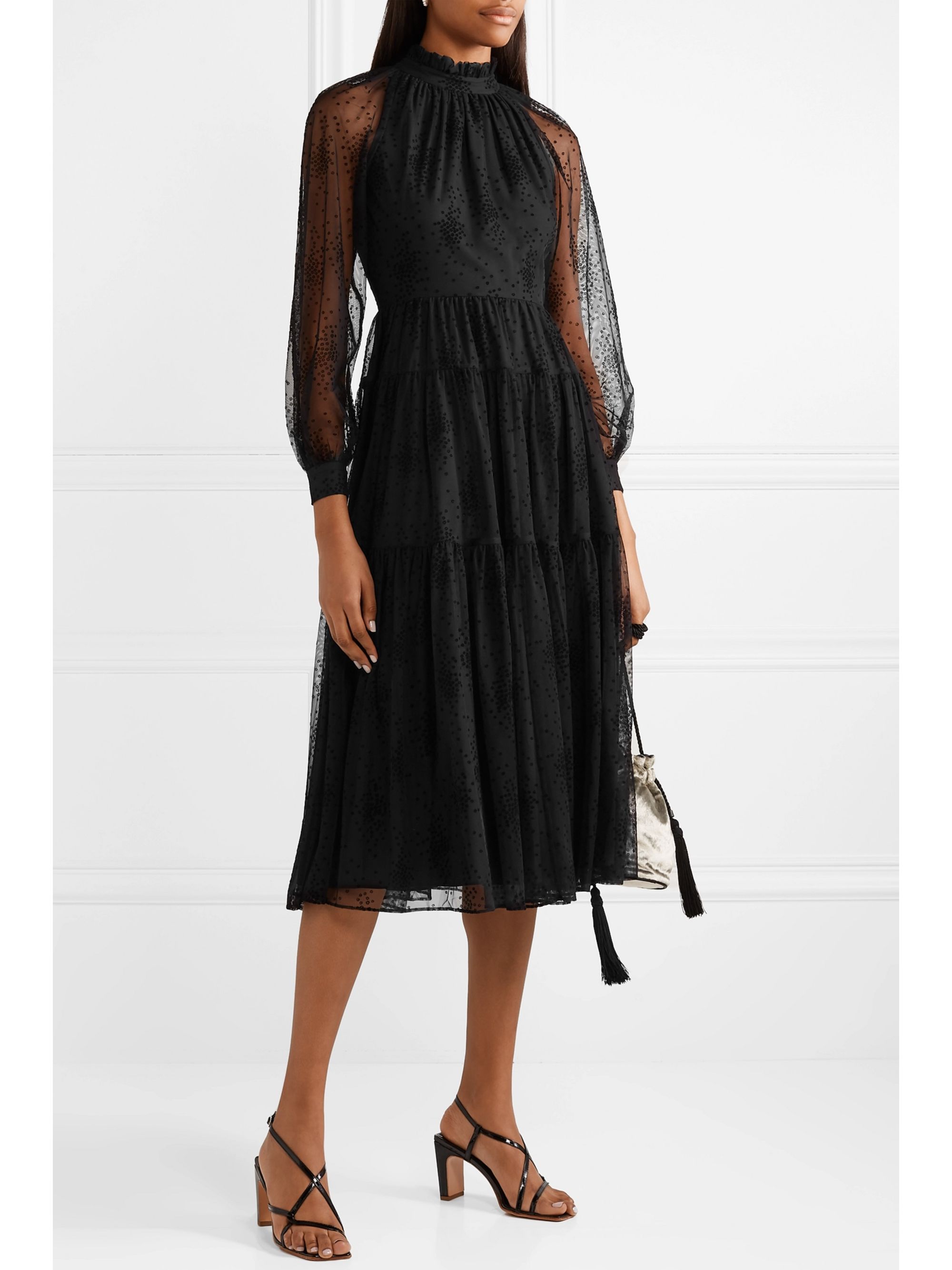tulle midi dress black