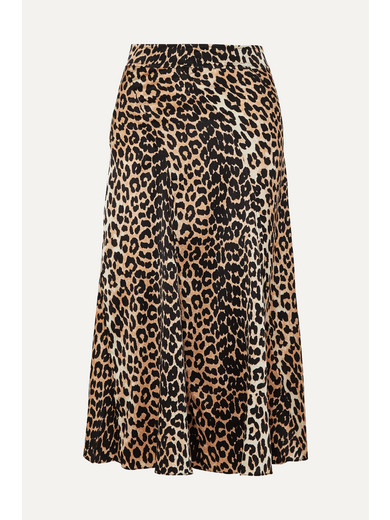 GANNI LEOPARD-PRINT STRETCH-SILK SKIRT