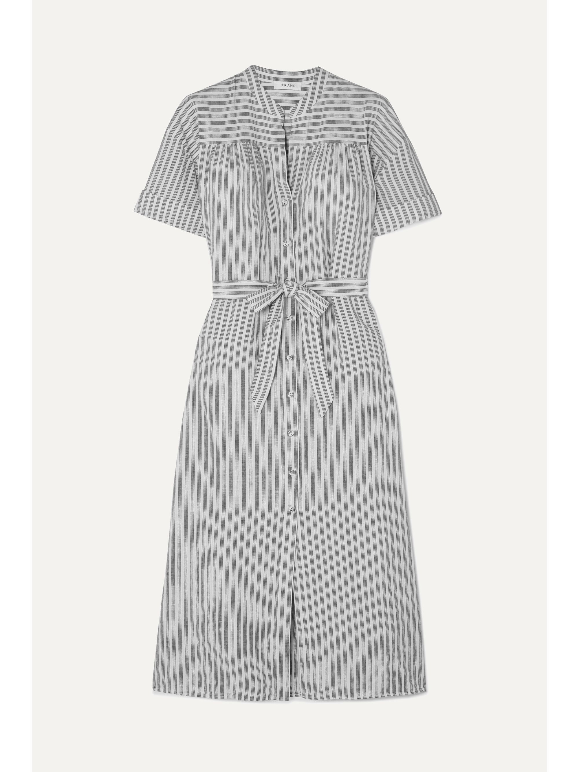 grey and white striped linen dress