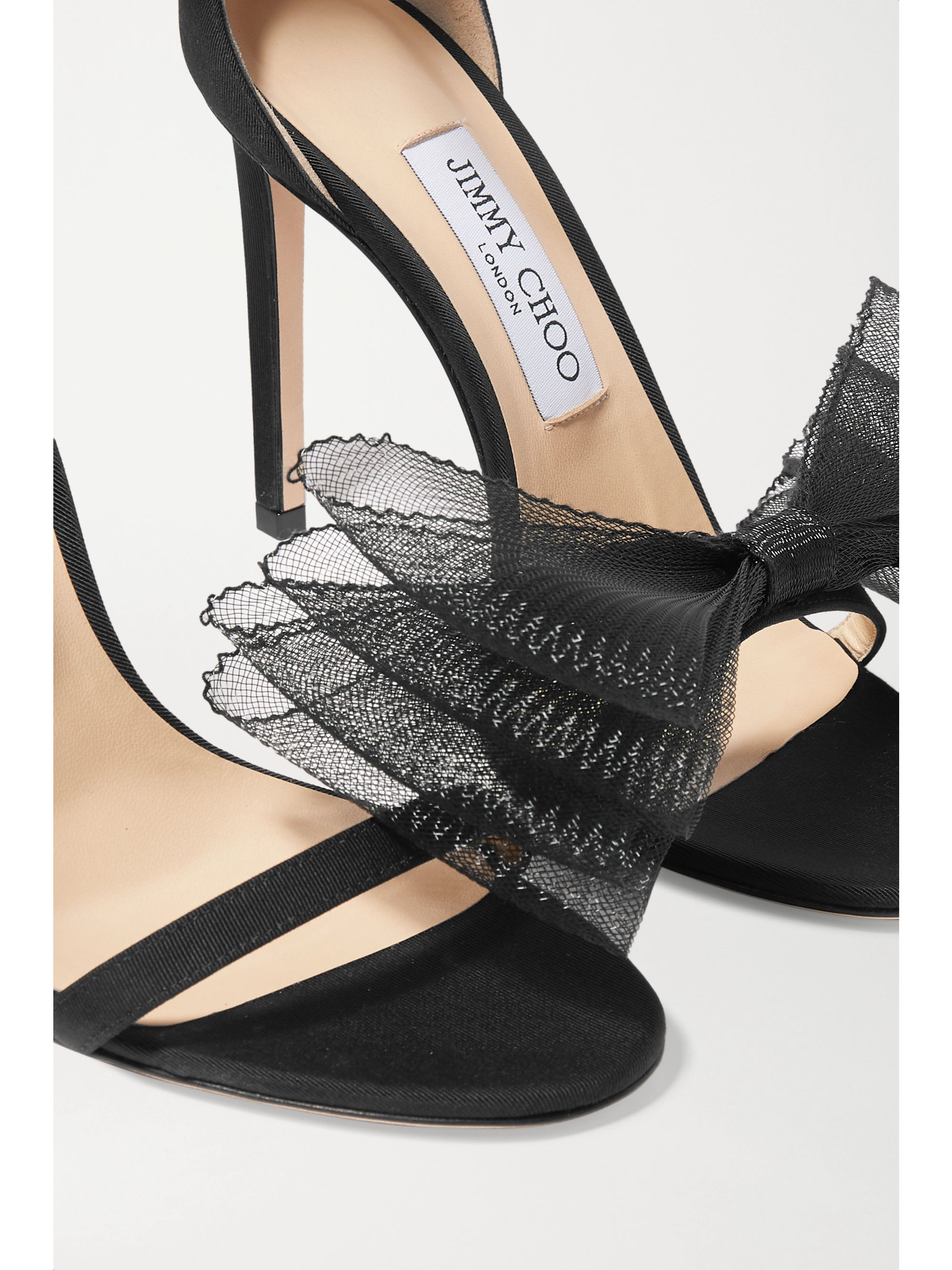 Black Aveline 100 bow-embellished grosgrain sandals | Jimmy Choo | NET