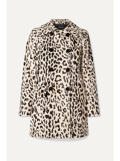 DOLCE & GABBANA DOUBLE-BREASTED LEOPARD-PRINT FAUX FUR COAT