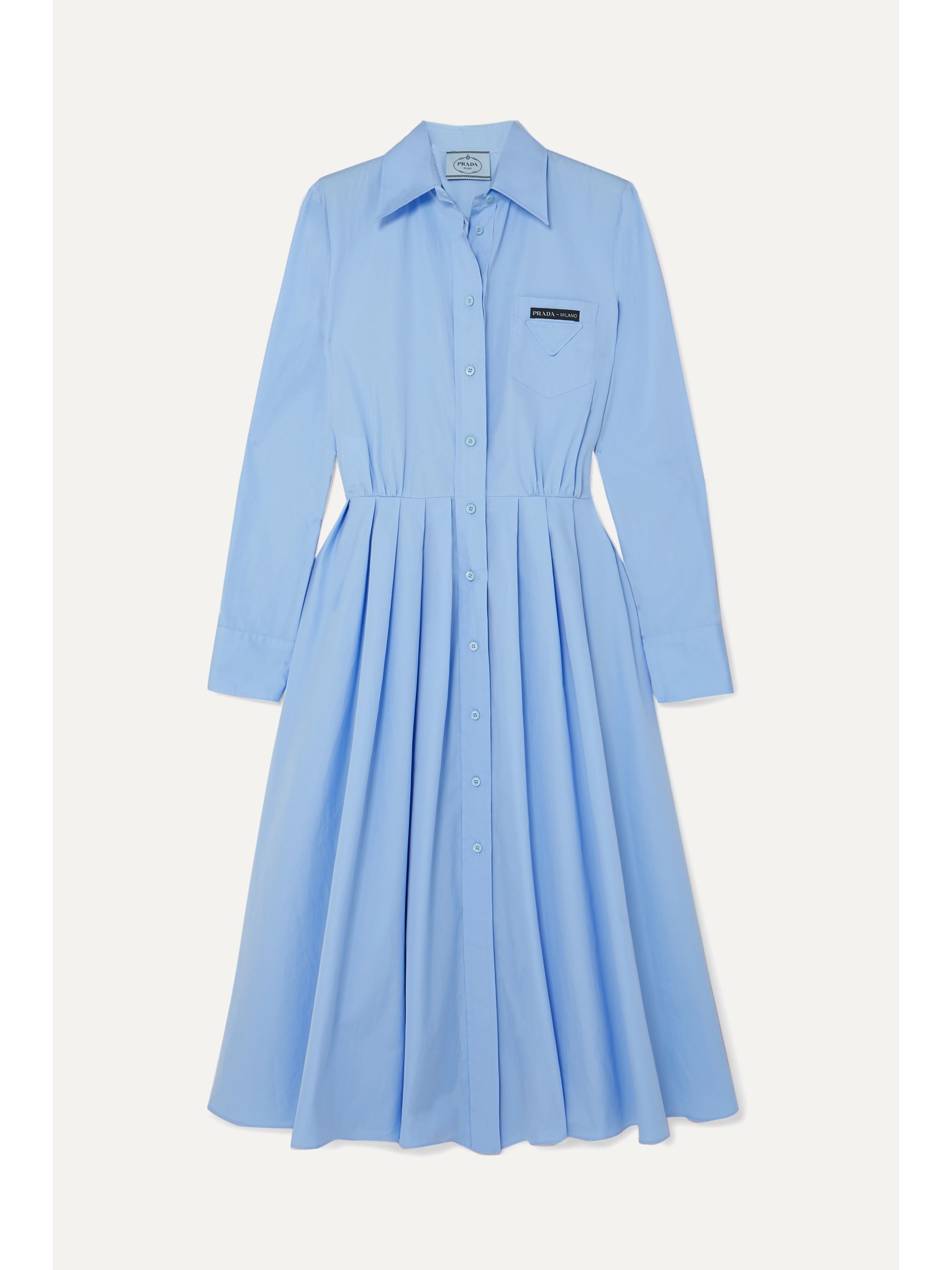 Blue Pleated cotton shirt dress | Prada 