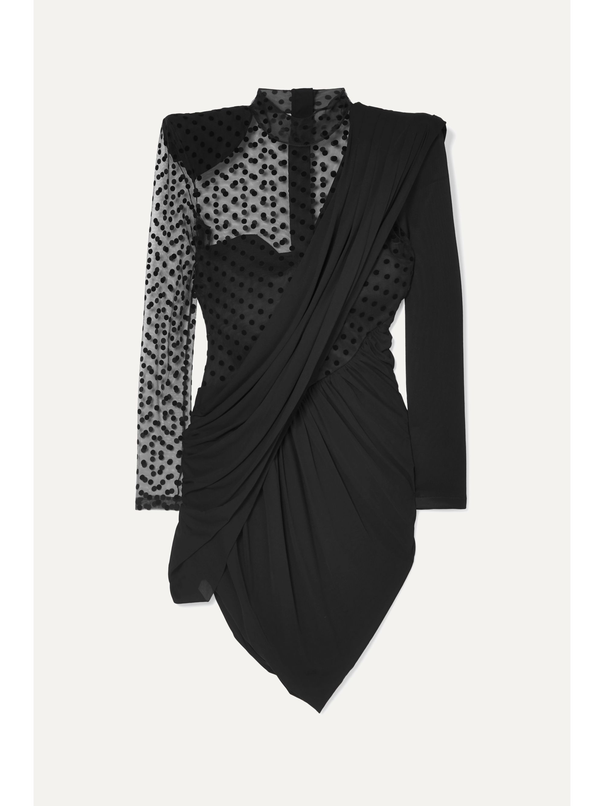 draped polka dot tulle dress