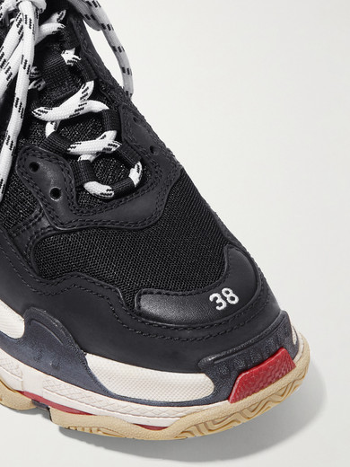 Shop Balenciaga Triple S Logo-embroidered Leather, Nubuck And Mesh Sneakers In Black