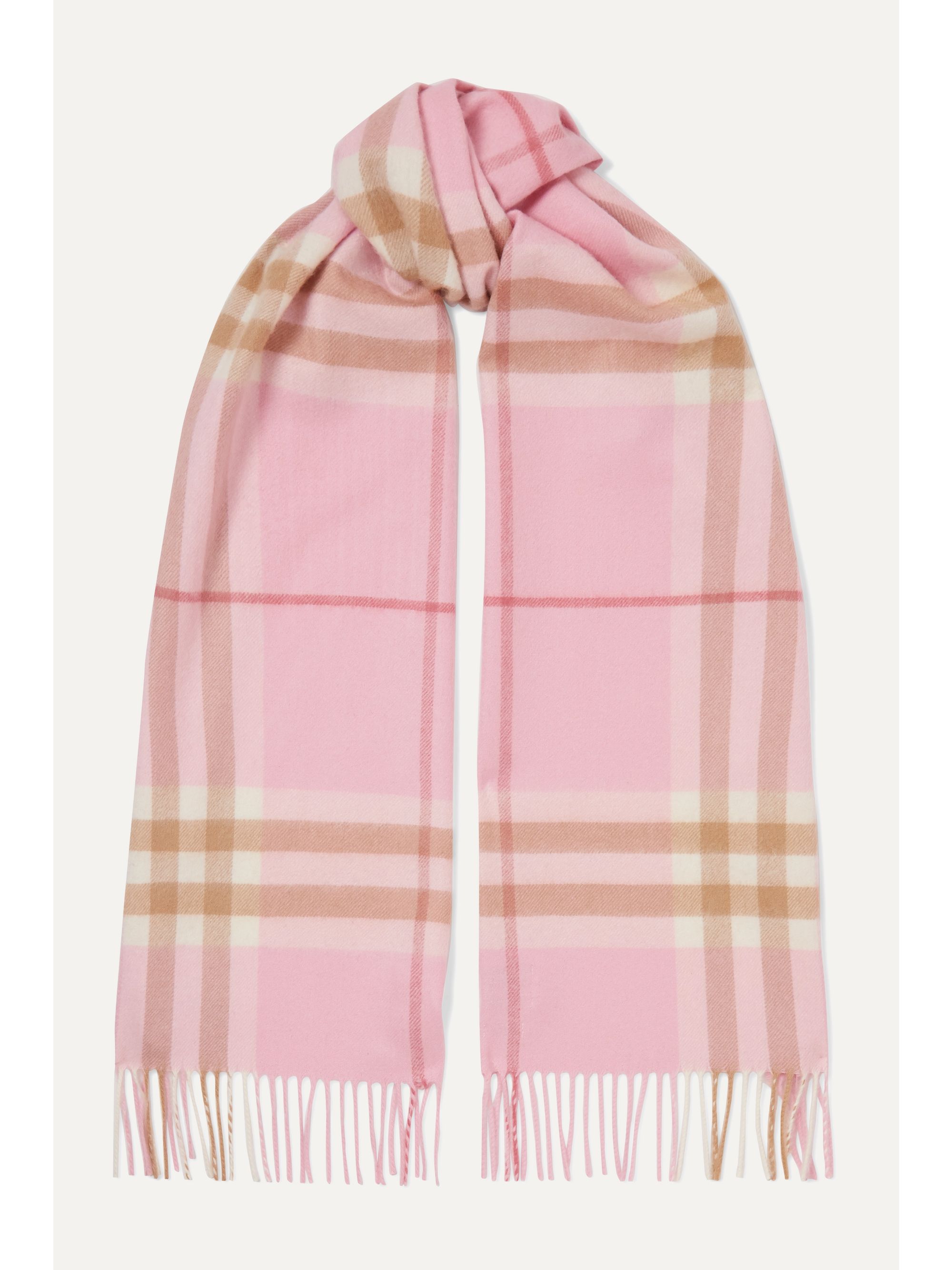 Pink Fringed checked cashmere scarf 