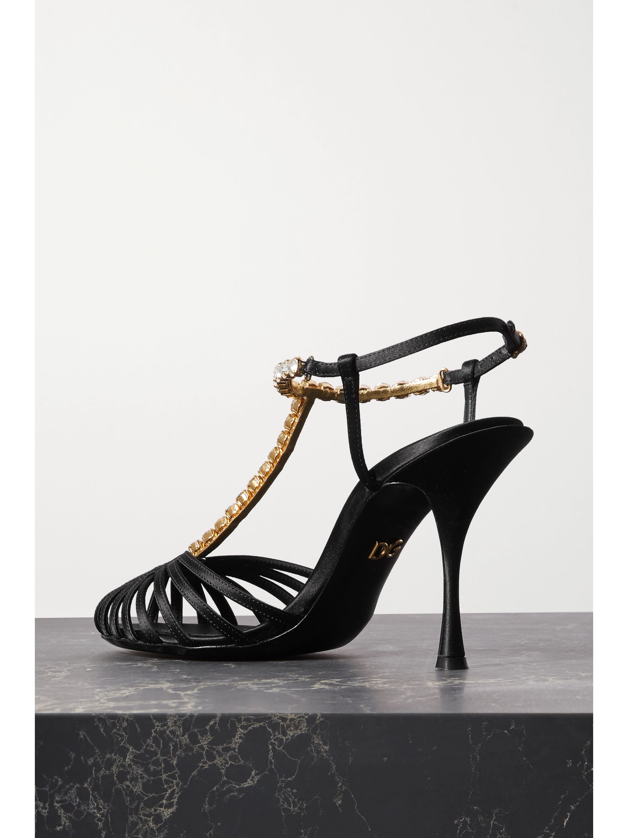 Black Crystal embellished satin sandals  Dolce Gabbana 