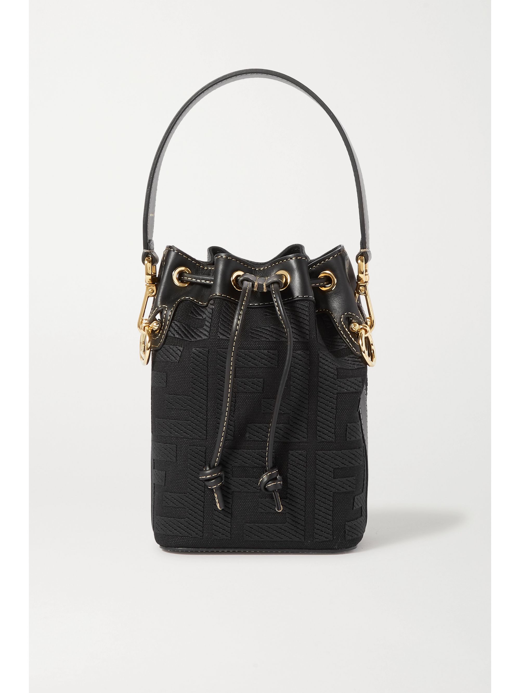 Black Mon Trésor mini leather-trimmed canvas bucket bag | Fendi | NET-A-PORTER