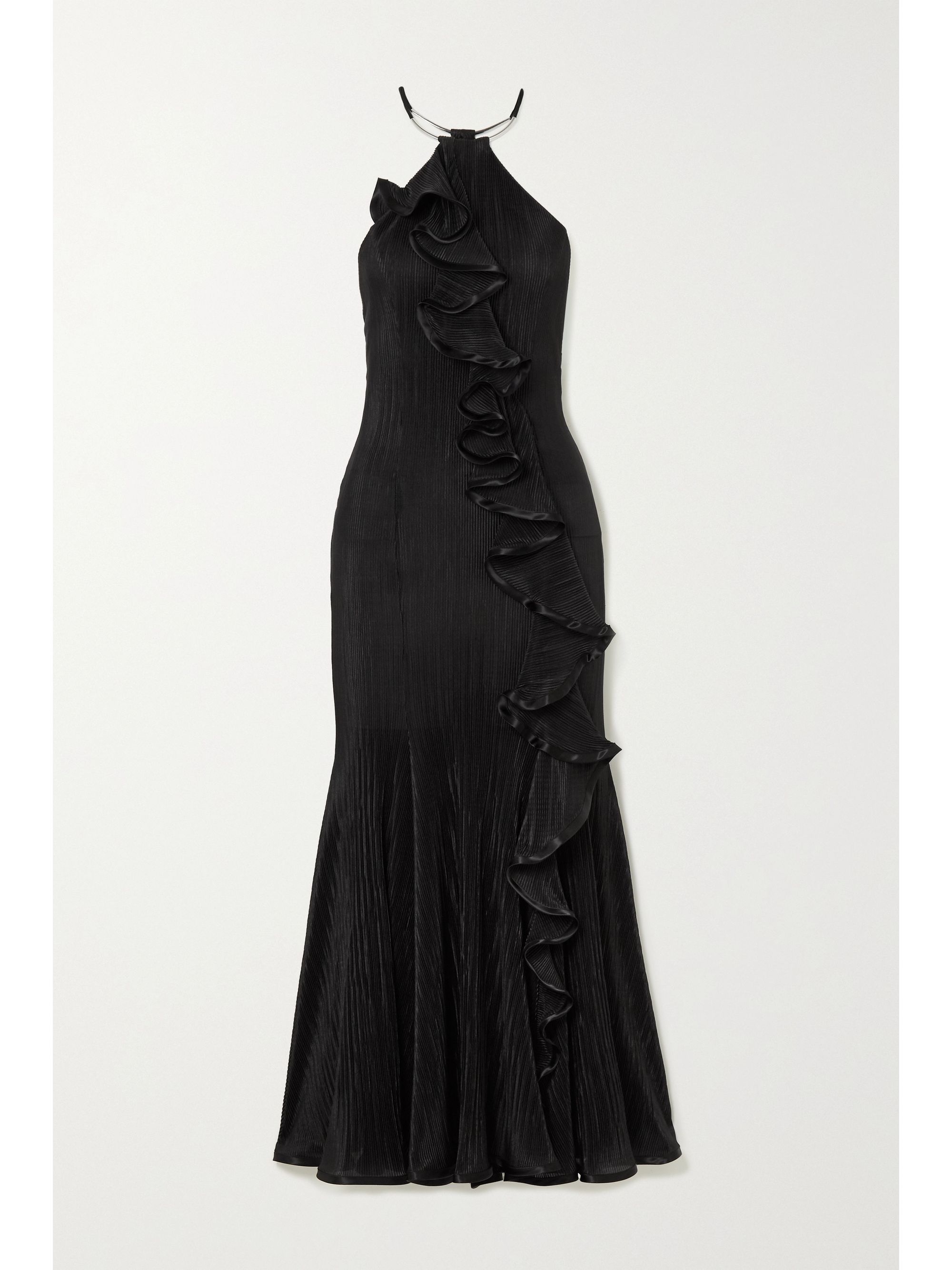 black plisse midi dress