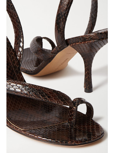 Bottega Veneta The Spiral Wraparound Snake-effect Leather Sandals in Brown