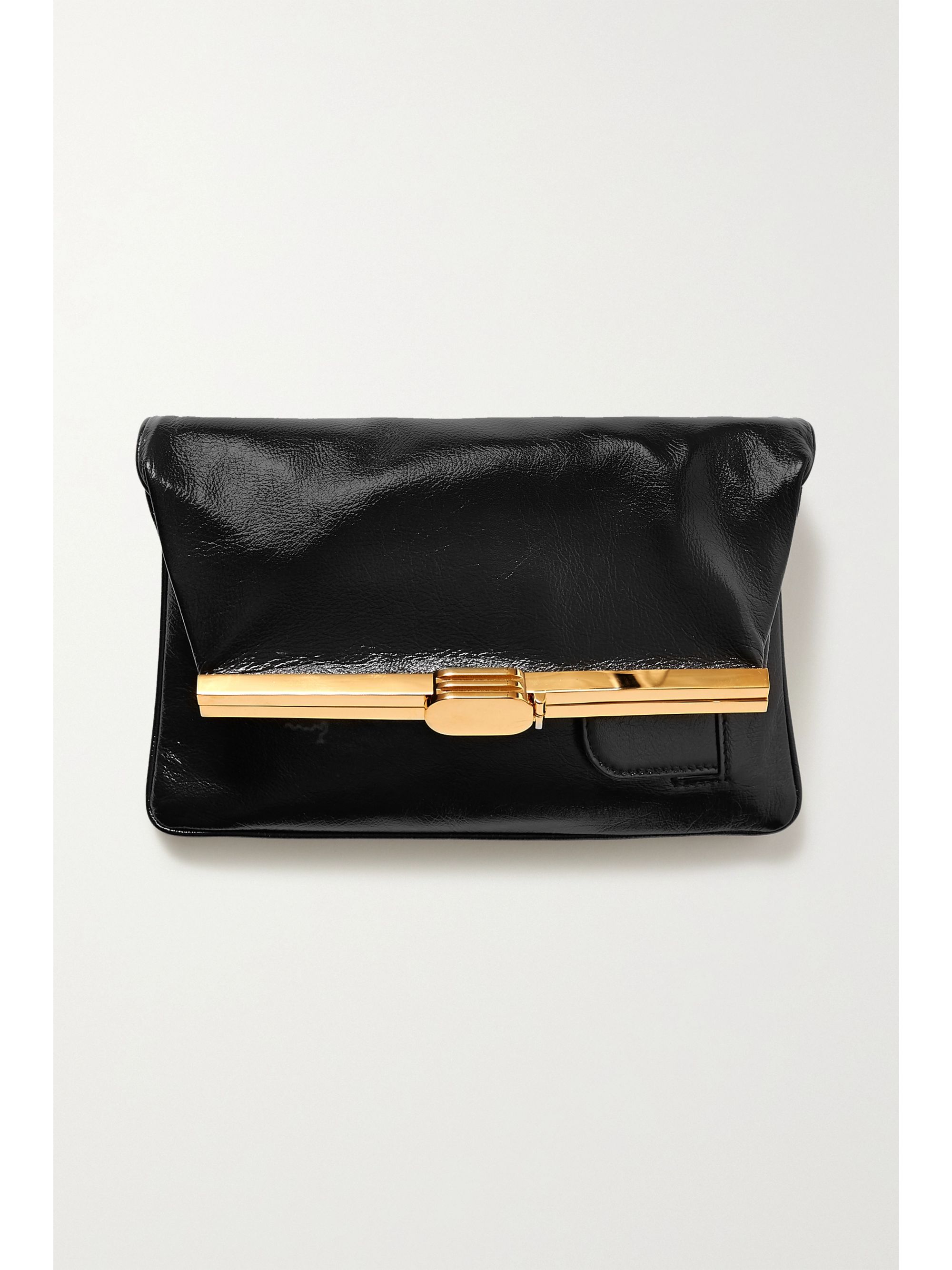 black leather clutch