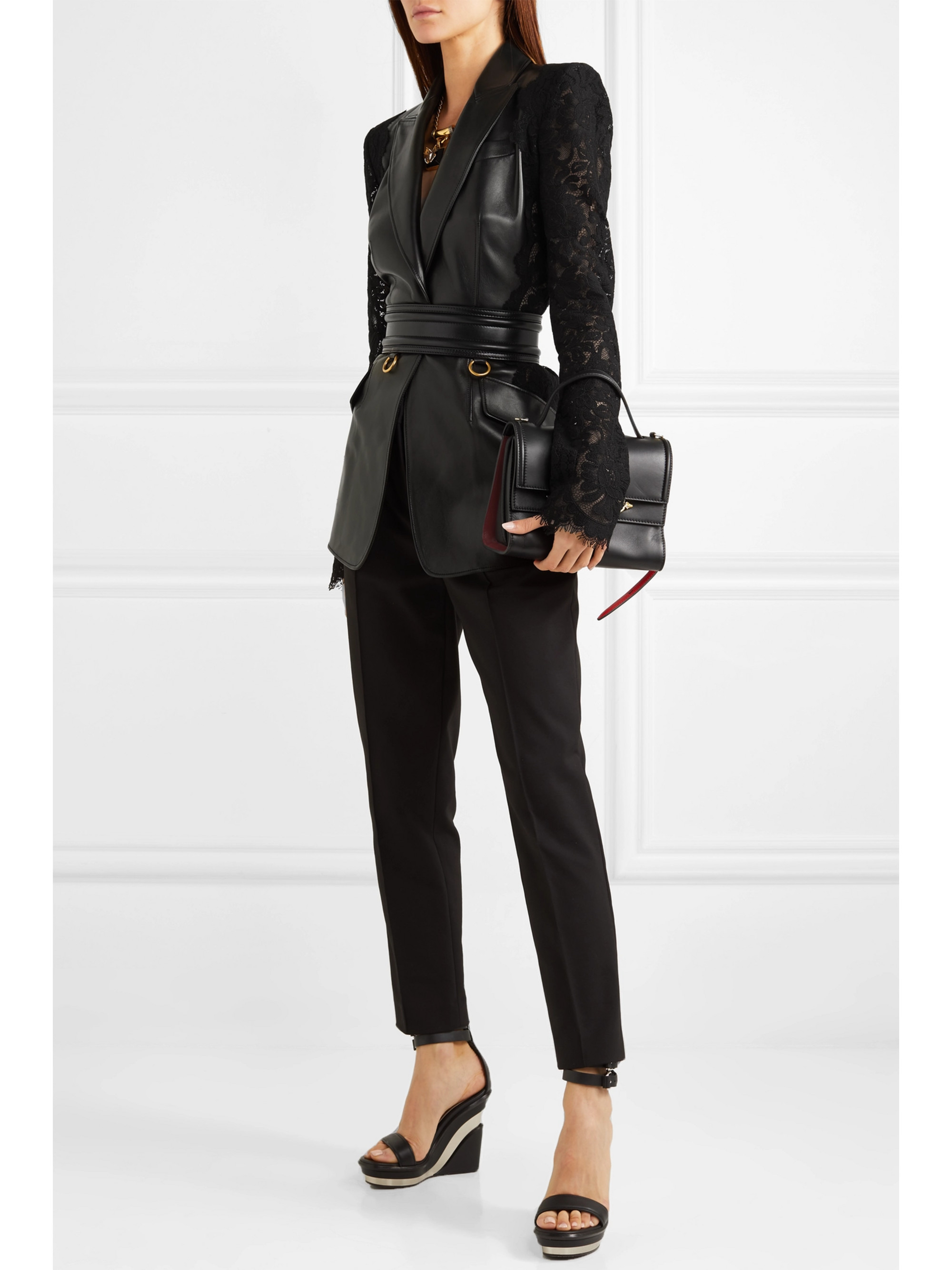 Alexander McQueen Lace-paneled leather blazer