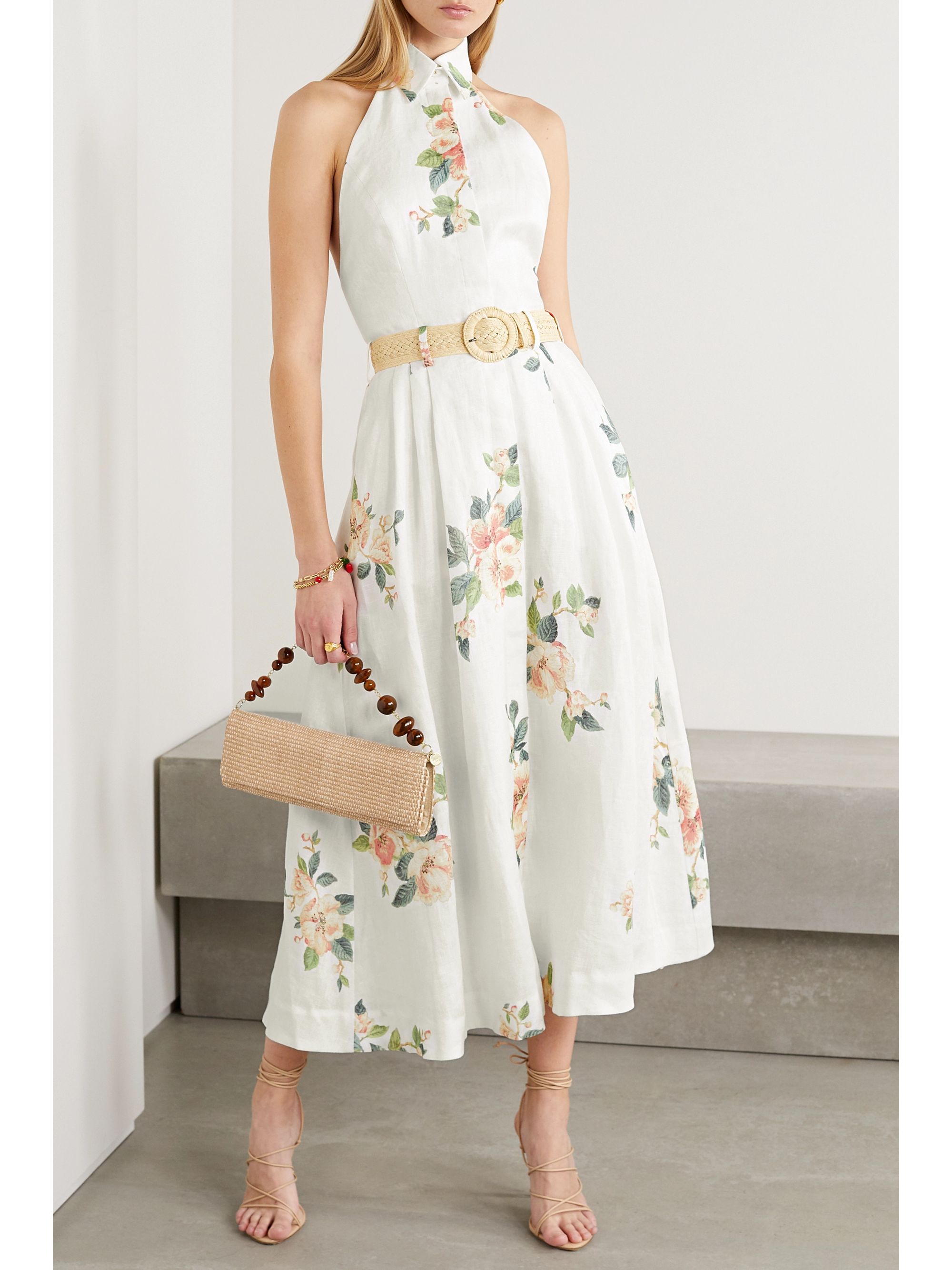 white linen halter neck dress