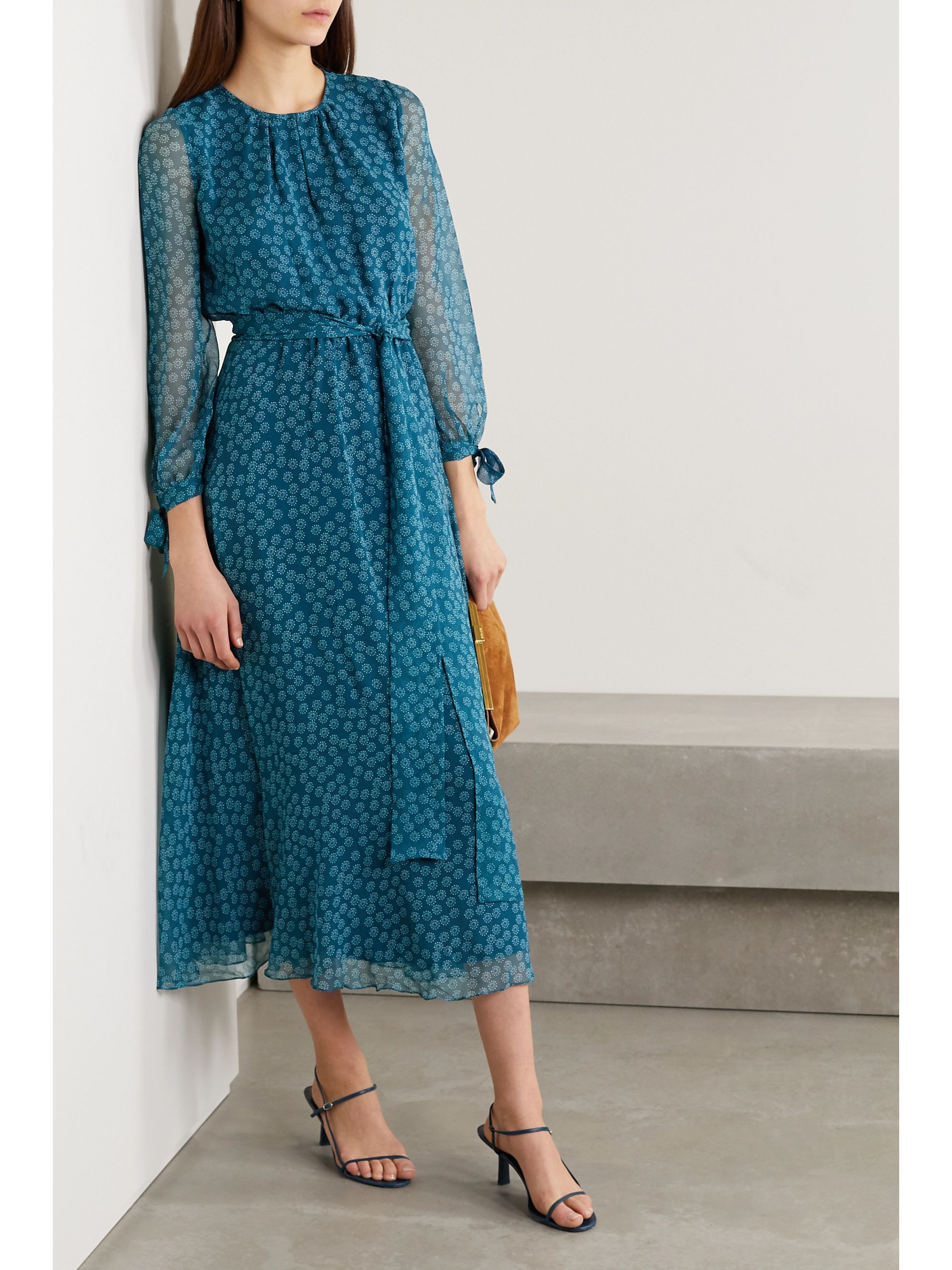 teal floral midi dress