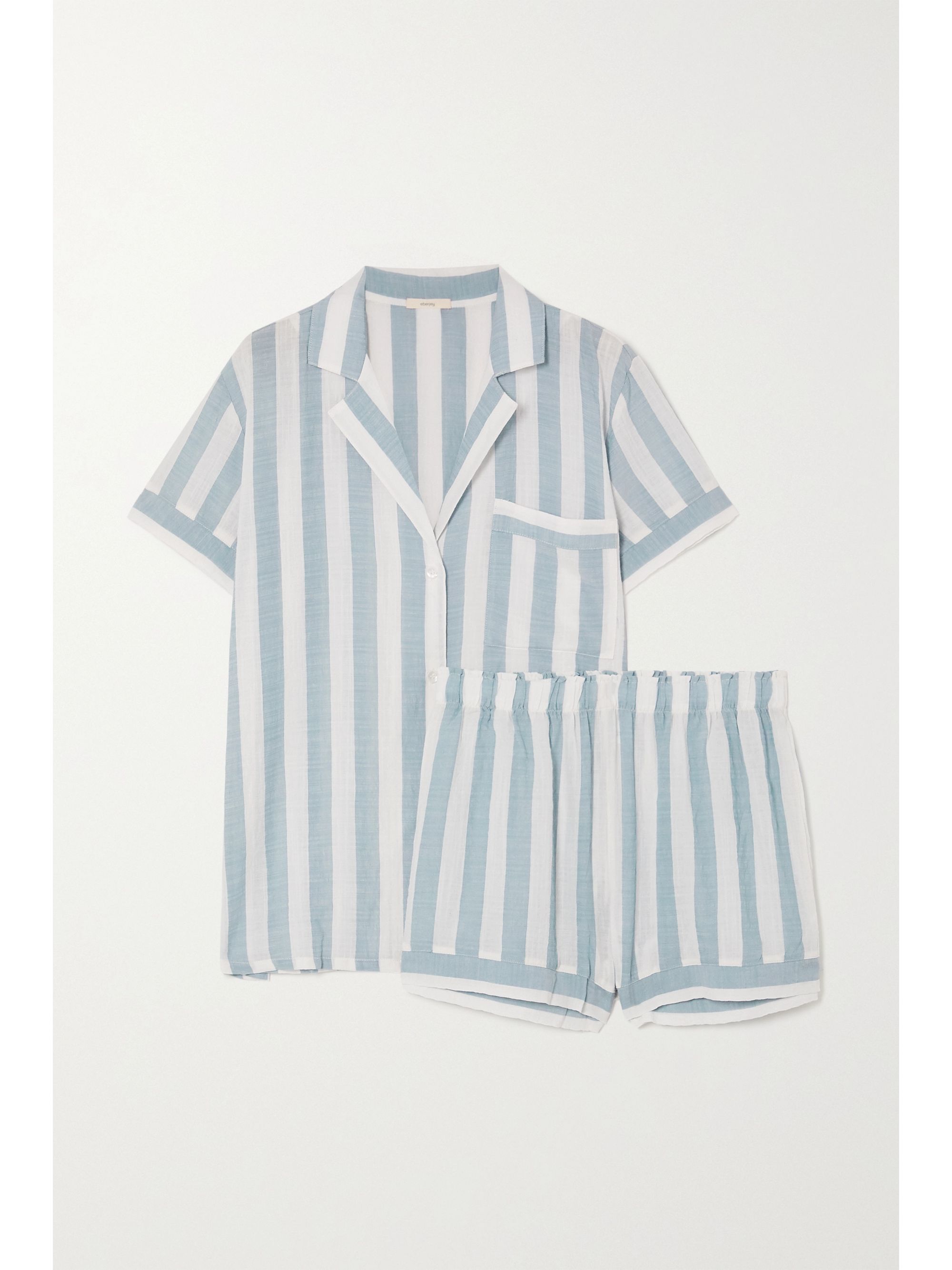 Sky Blue Umbrella Stripes Cotton Blend Voile Pajama Set Eberjey Net A Porter