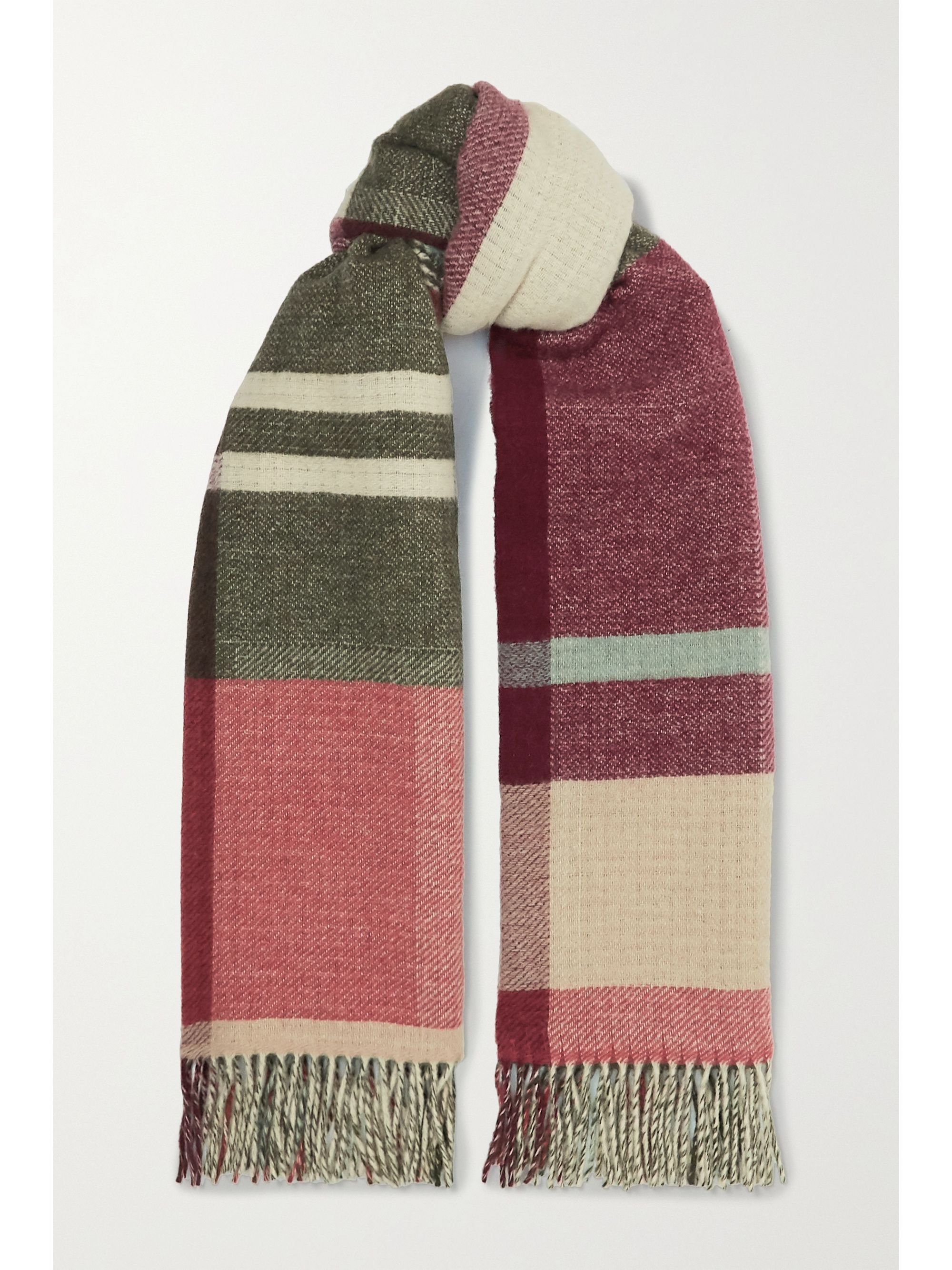 fringed check wool cashmere scarf