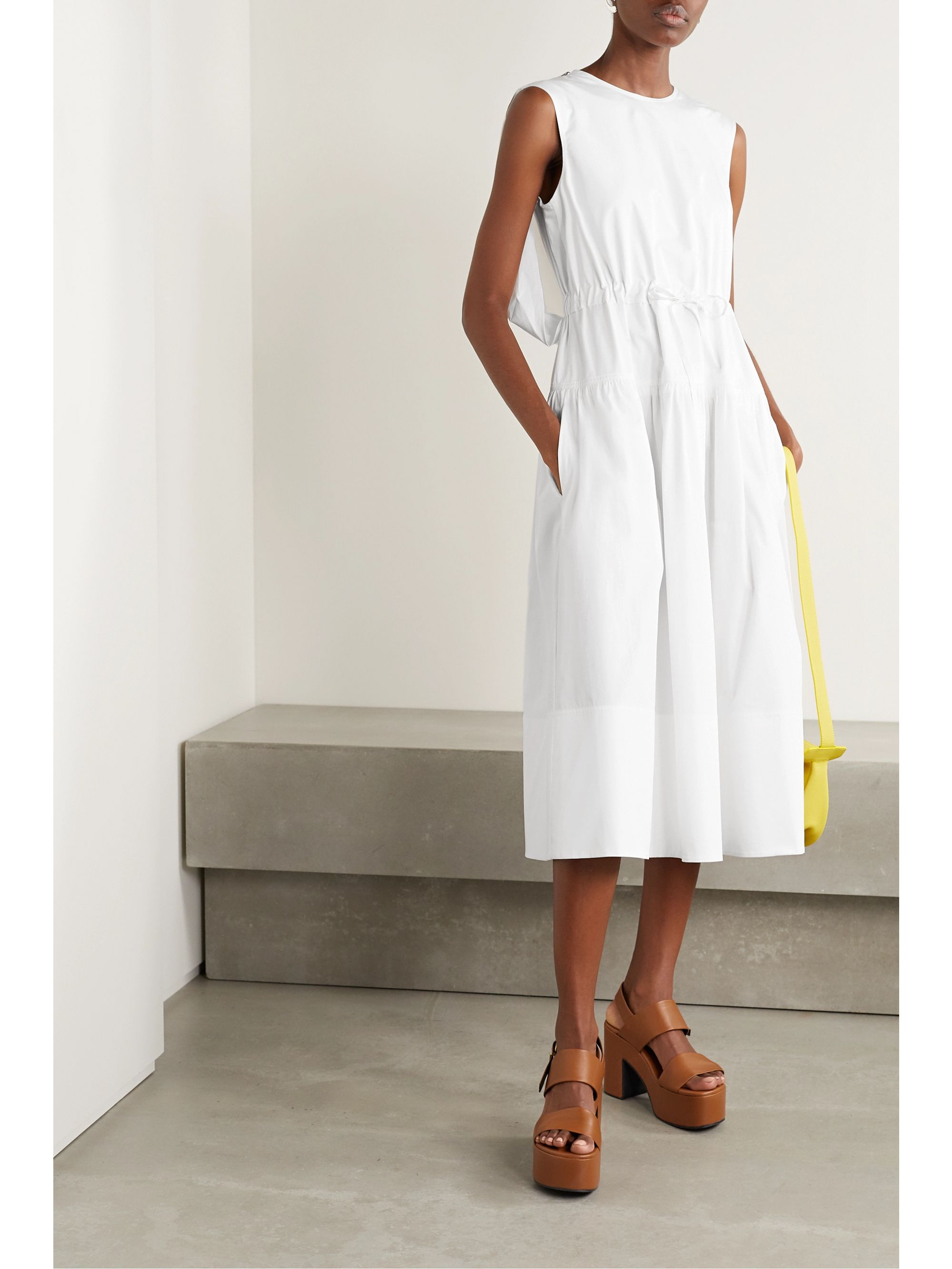 white cape midi dress