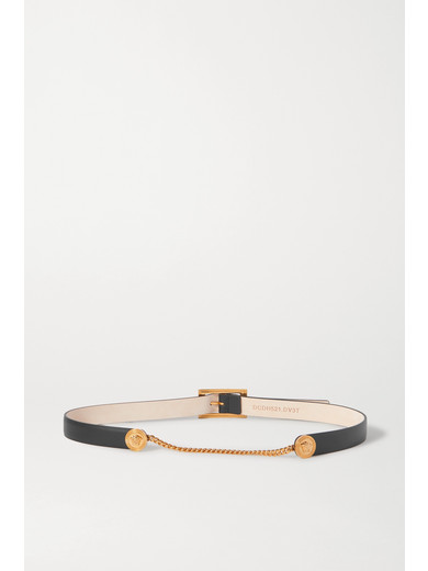 VERSACE CHAIN-EMBELLISHED LEATHER WAIST BELT