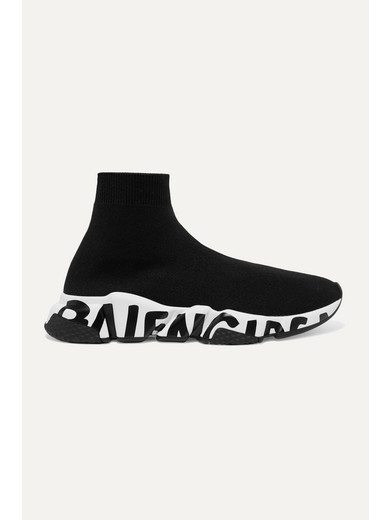 BALENCIAGA SPEED LOGO-PRINT STRETCH-KNIT HIGH-TOP SNEAKERS