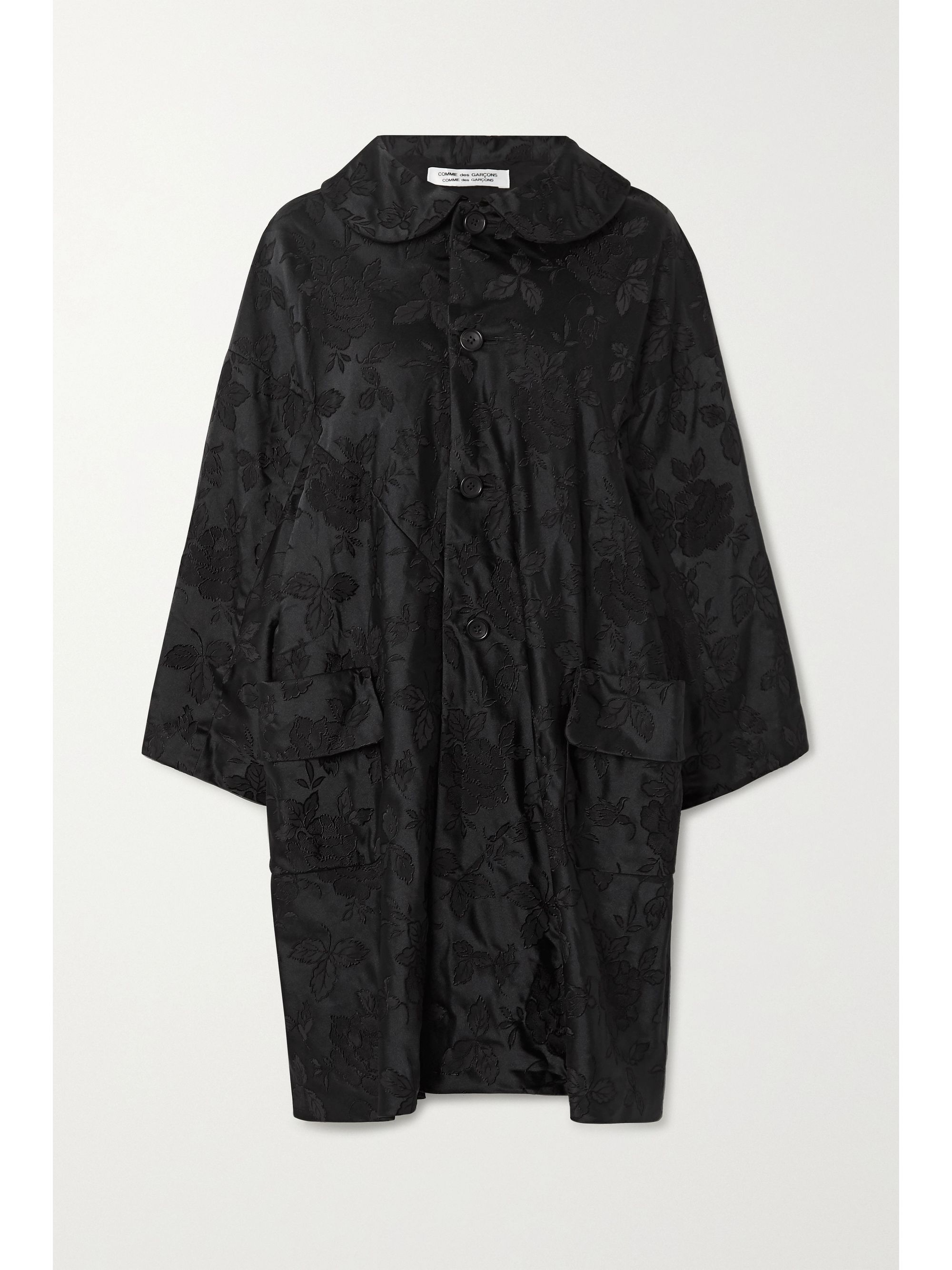 Black Floral-jacquard coat | Comme des 