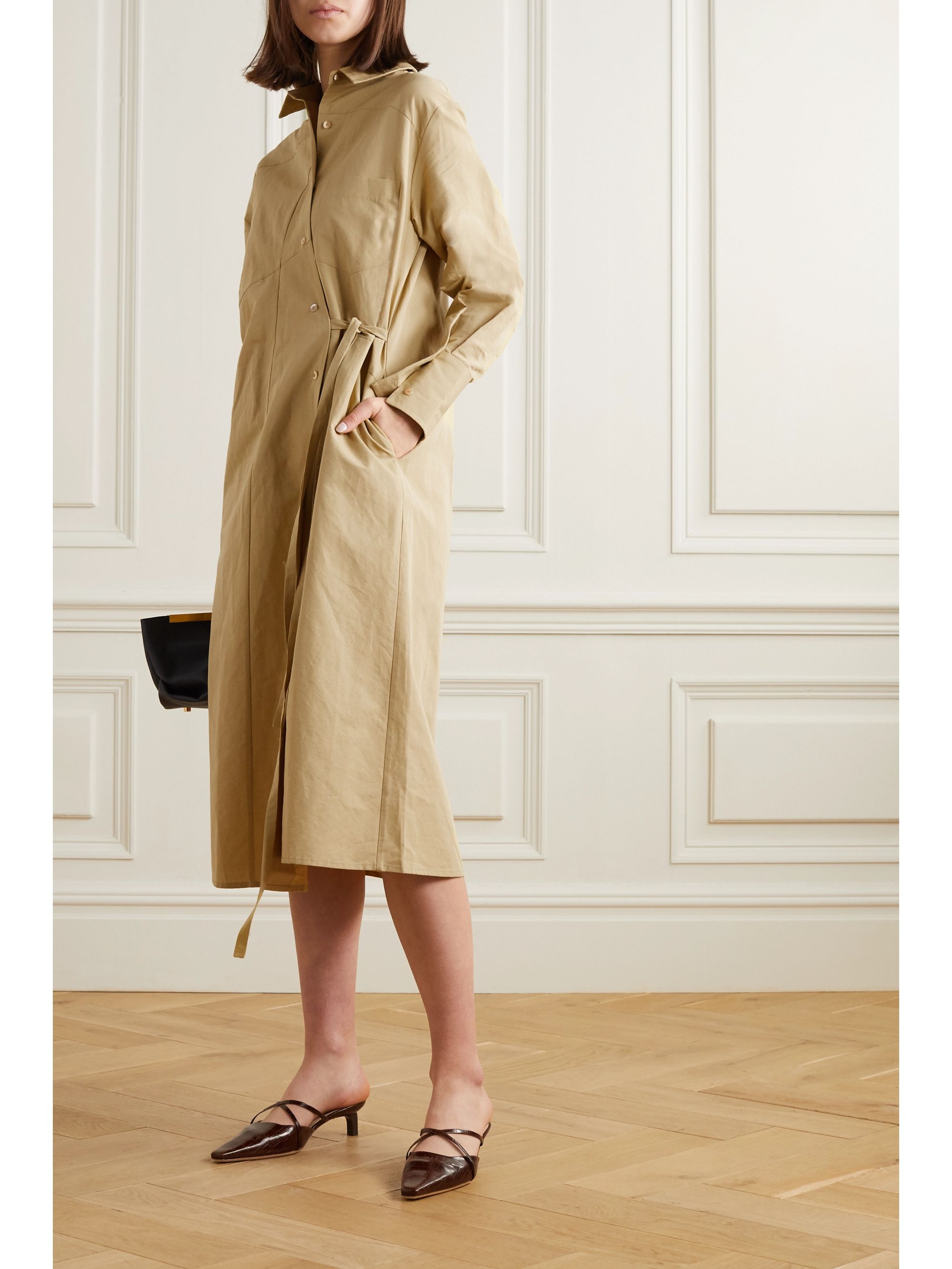 khaki maxi shirt dress