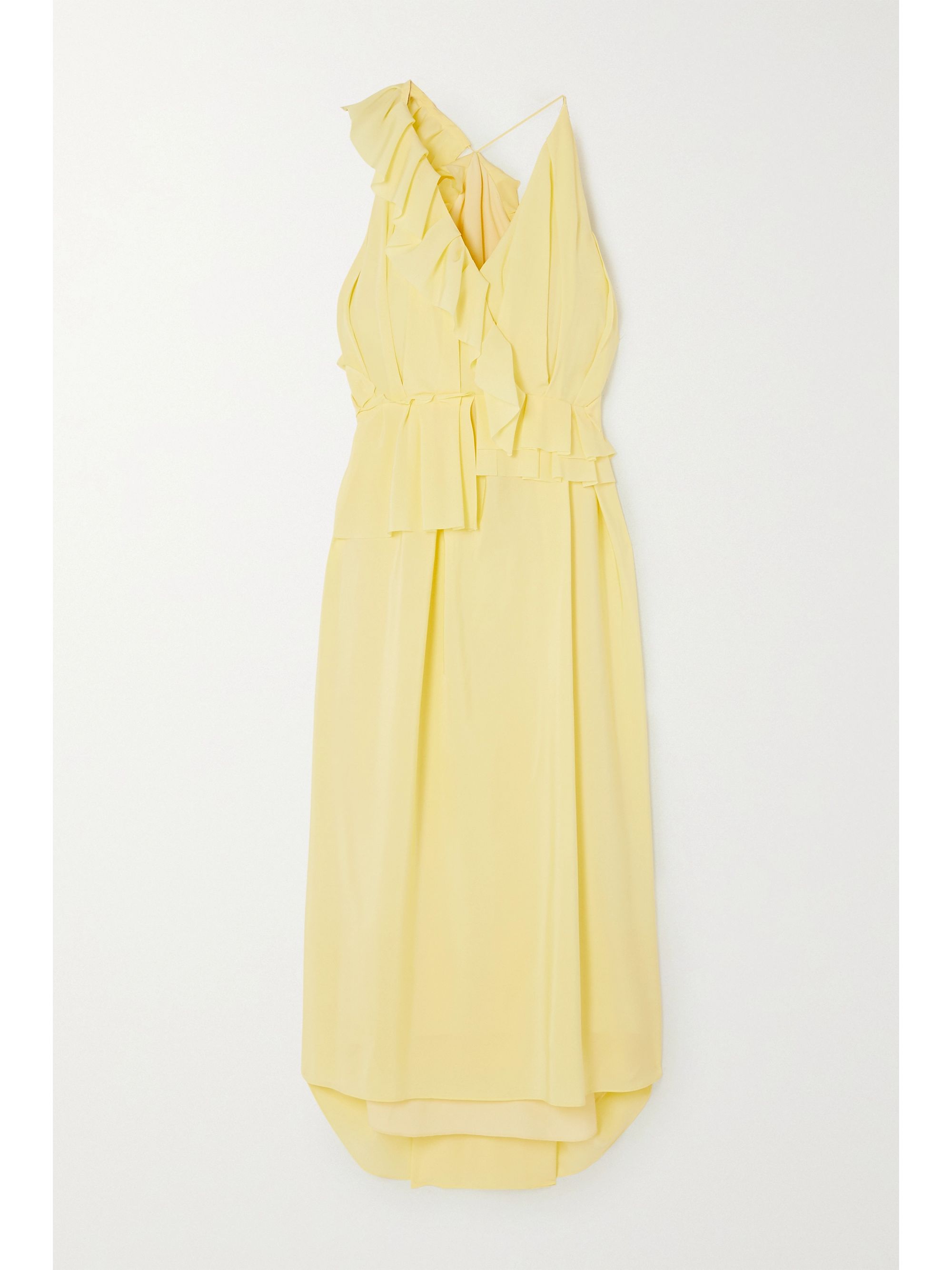 yellow ruffle midi dress