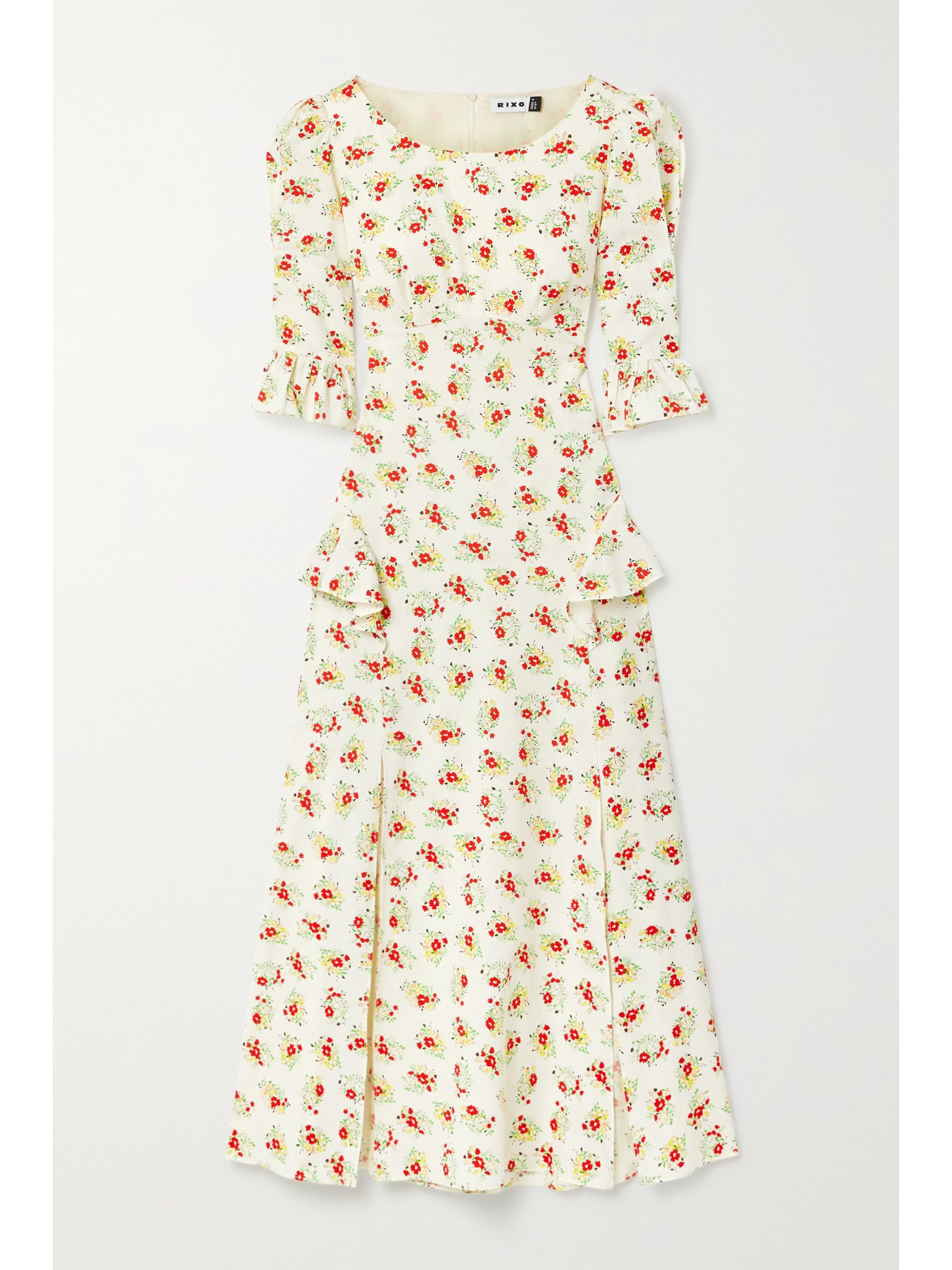 RIXO LONDON QUINN RUFFLED FLORAL-PRINT COTTON MIDI DRESS