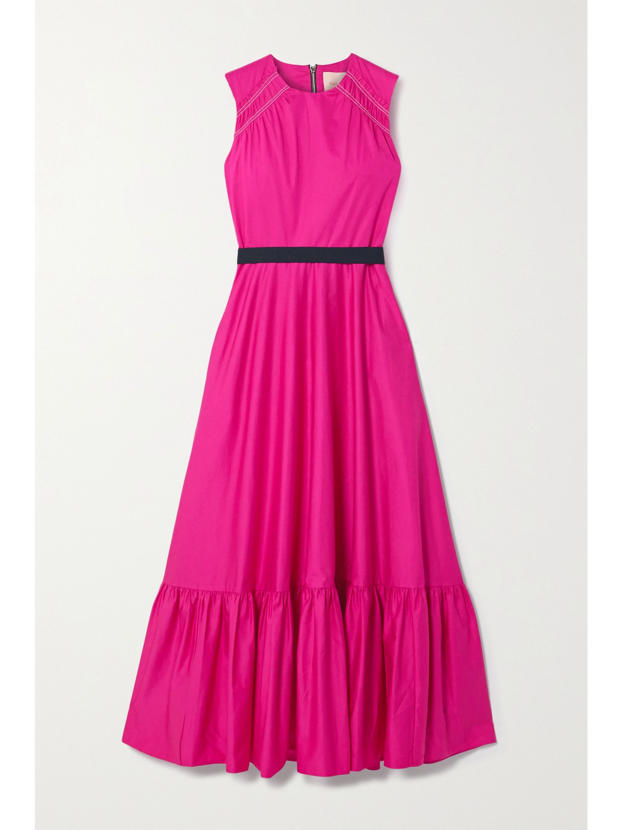 Bright pink Blaise belted tiered cotton 