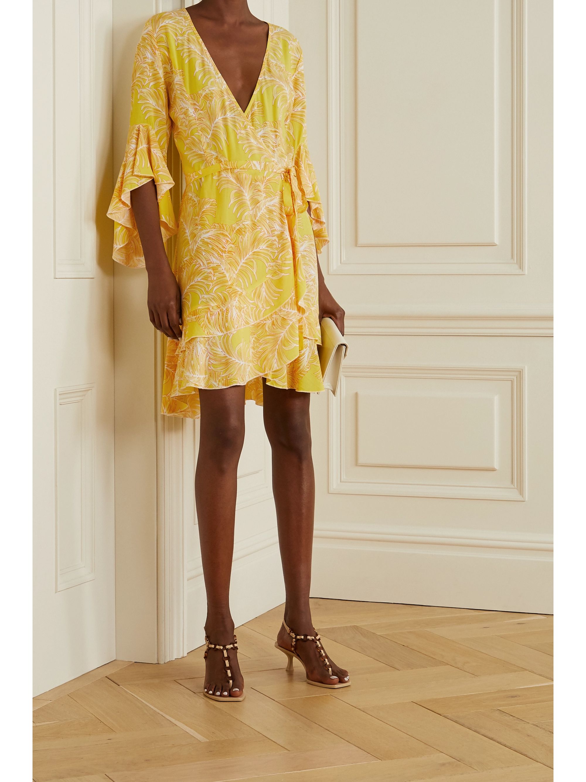 yellow wrap mini dress