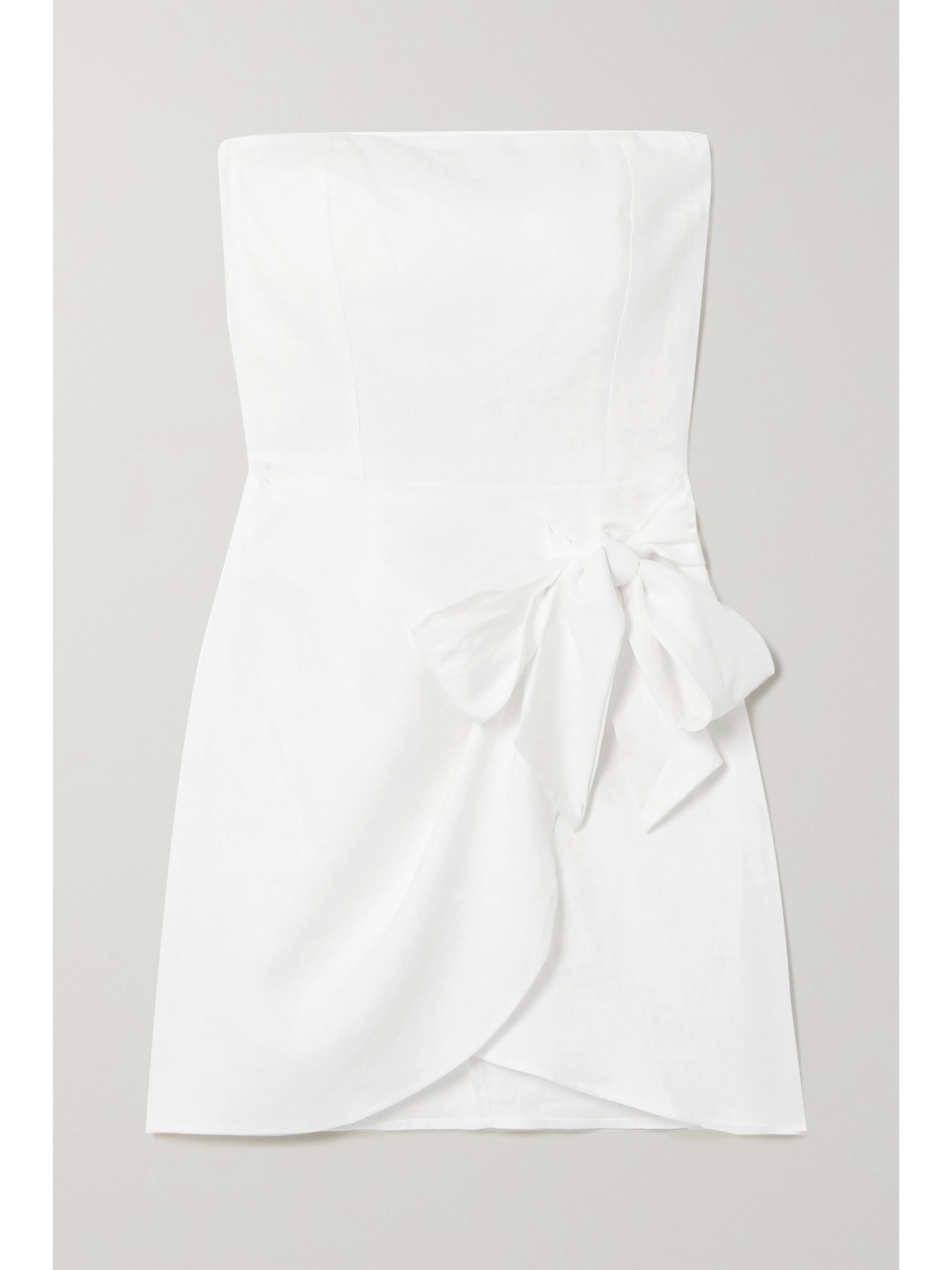 white strapless wrap dress