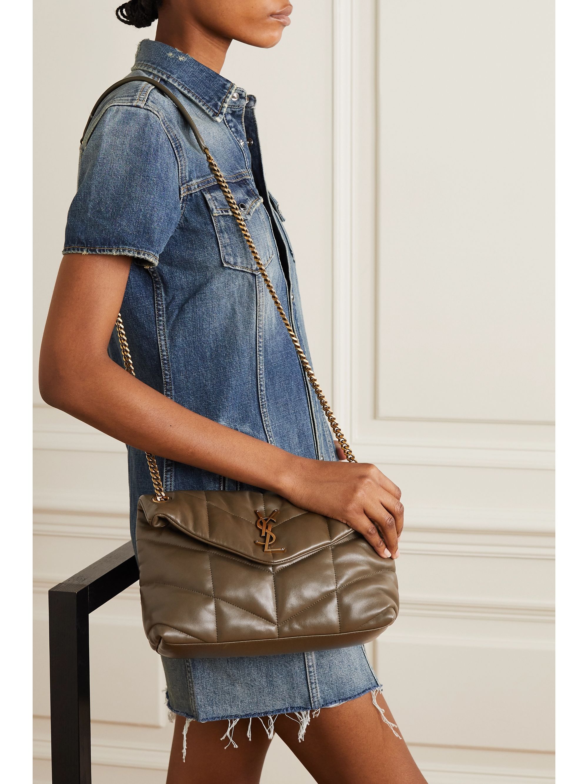 Green Loulou Puffer small quilted leather shoulder bag ...