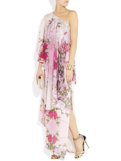 Marchesa Notte | One-shoulder printed silk-chiffon gown | NET-A-PORTER.COM