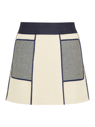 Victoria Beckham Denim | Paneled denim and bouclé mini skirt | NET-A ...