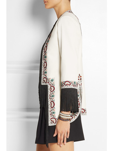 fringed wool blend twill shirt jacket
