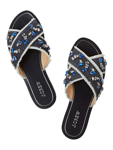 J.Crew | Cyprus embellished denim slides | NET-A-PORTER.COM