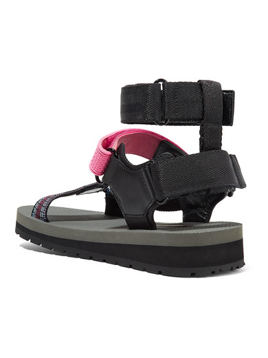 PRADA Canvas, leather and rubber sandals