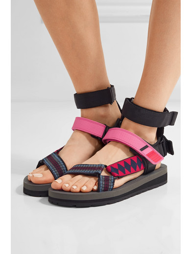 PRADA Canvas, leather and rubber sandals