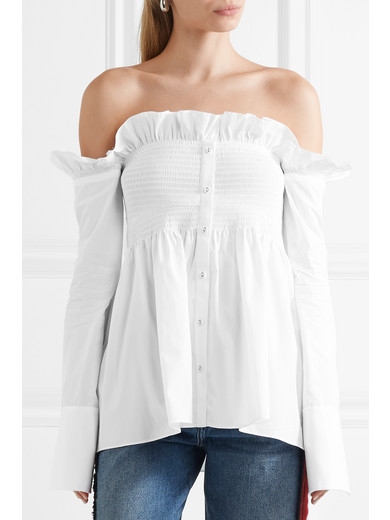 Image result for Off-the-shoulder smocked cotton-poplin top
