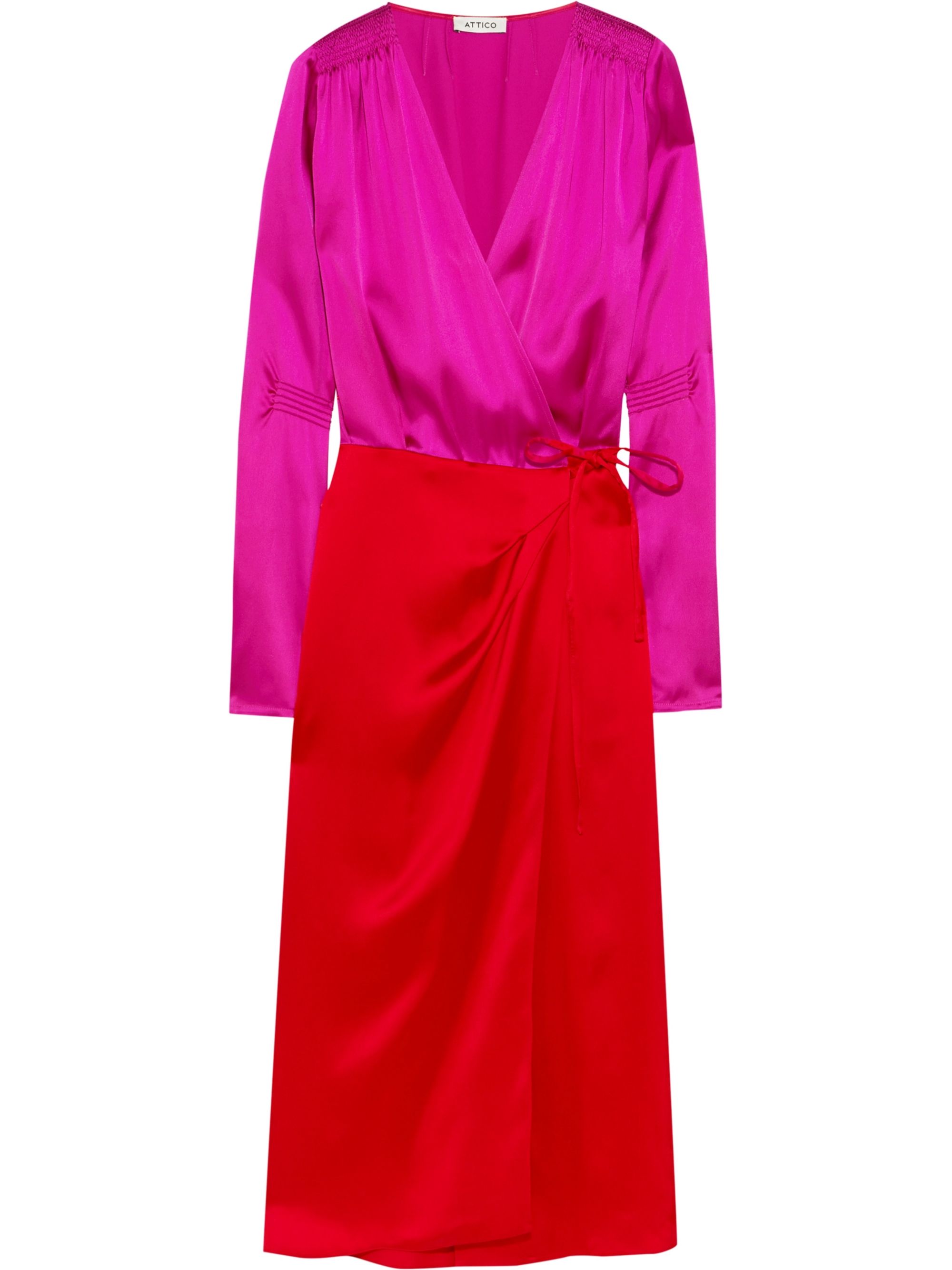 red and pink wrap dress