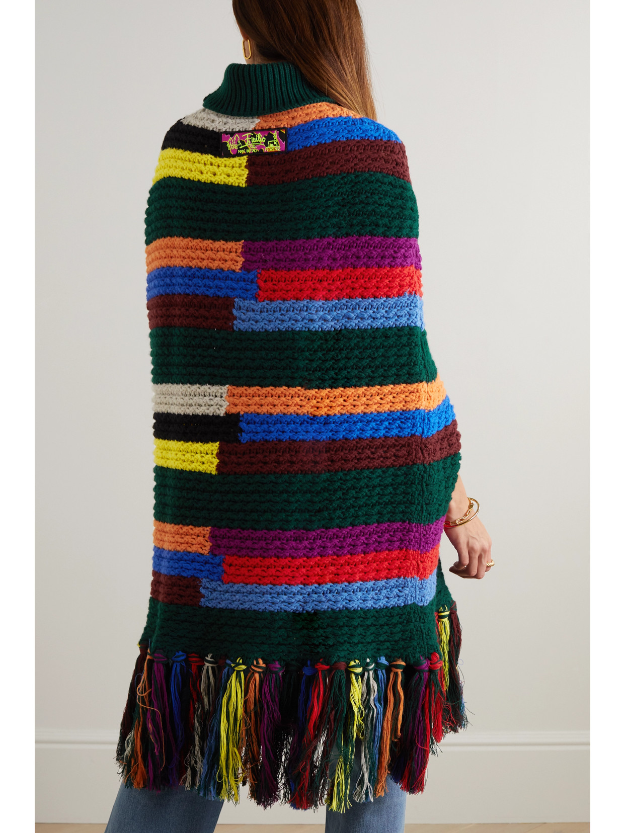 Pucci - Fringed Striped Wool Turtleneck Poncho