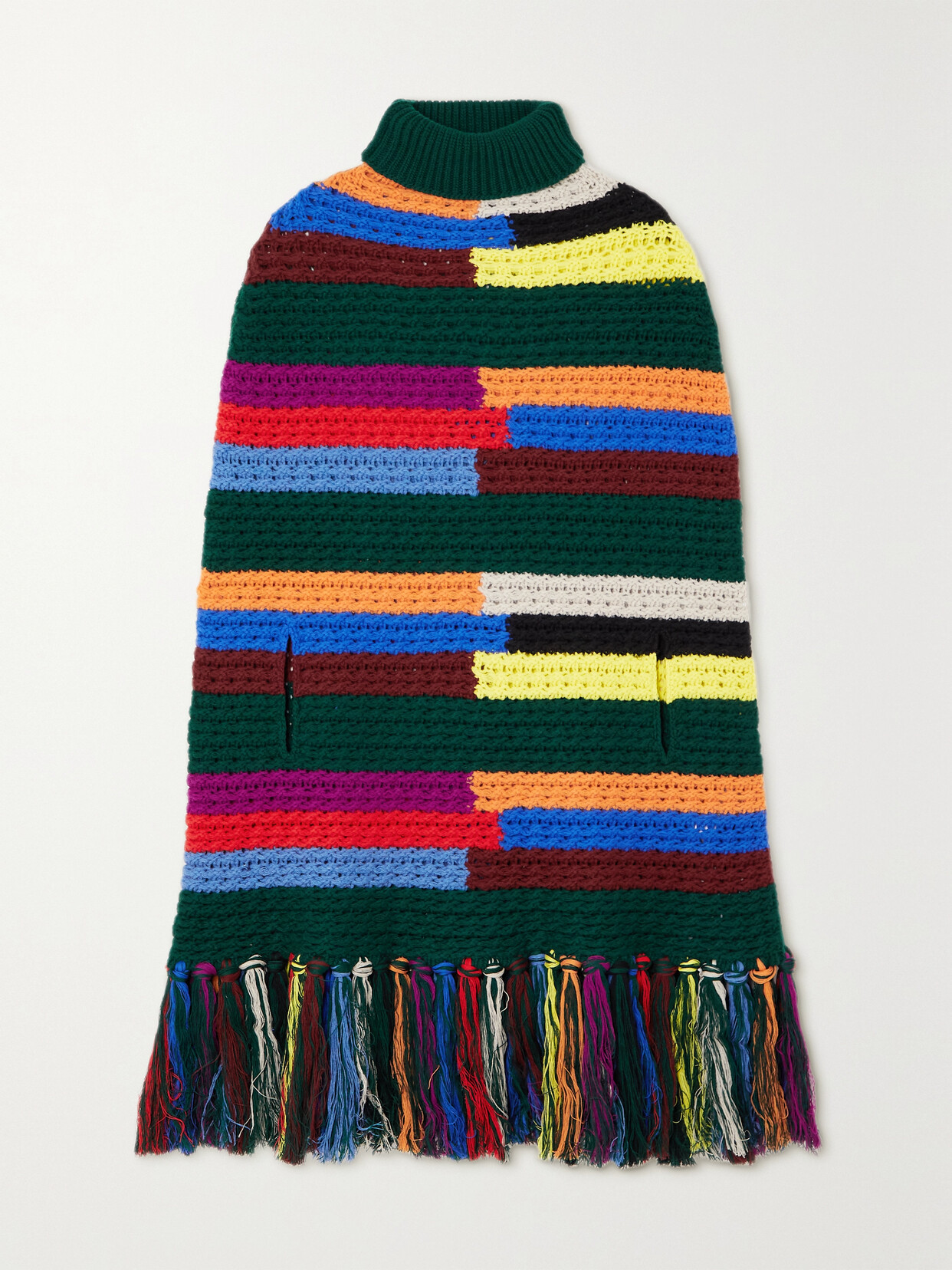 Pucci - Fringed Striped Wool Turtleneck Poncho