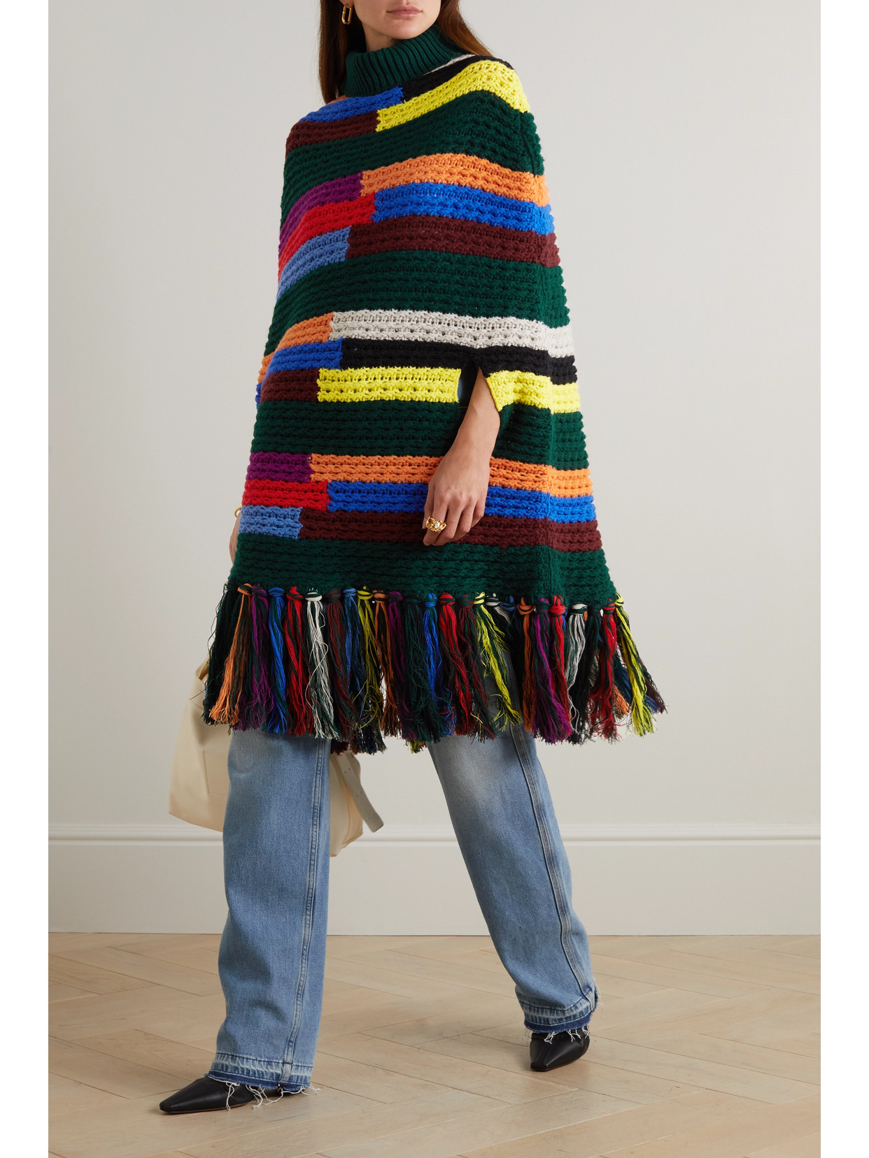 Pucci - Fringed Striped Wool Turtleneck Poncho