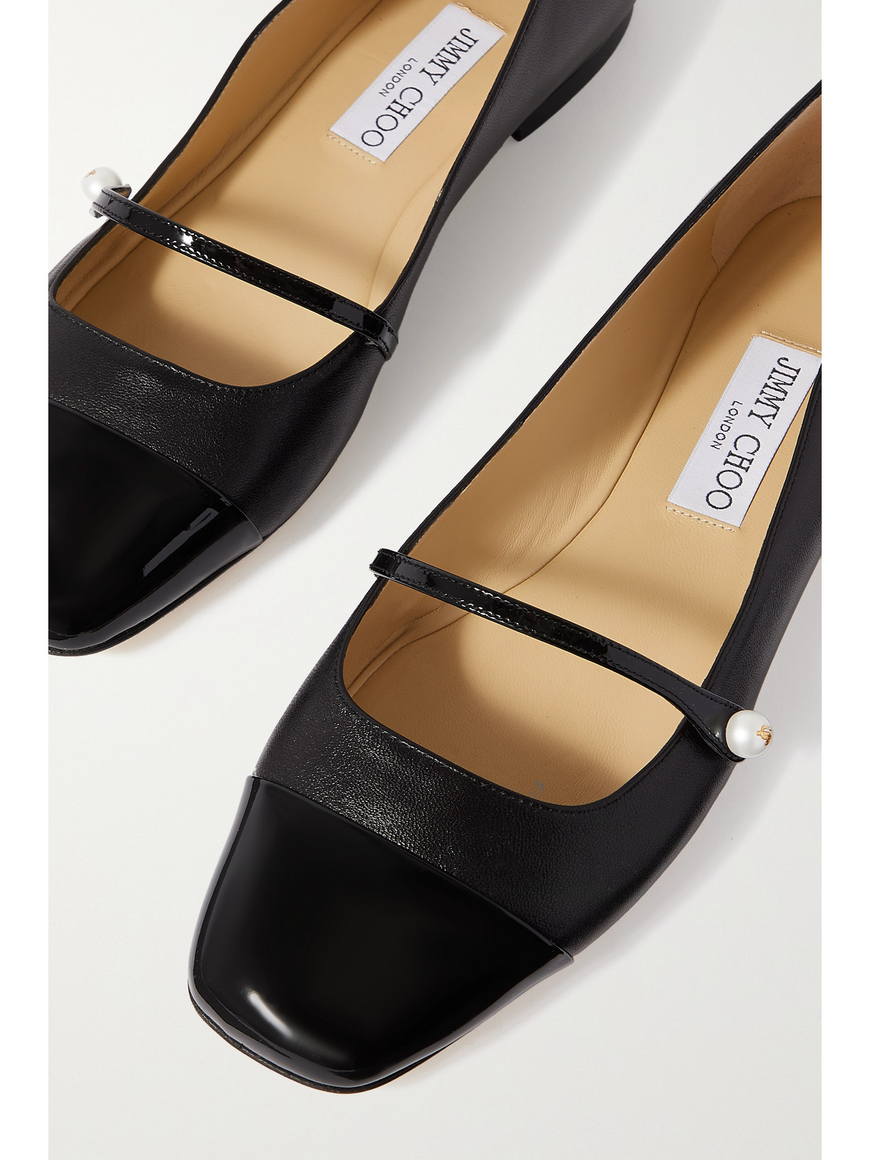 Elisa Embellished Patent-Trimmed Leather Mary Jane Flats